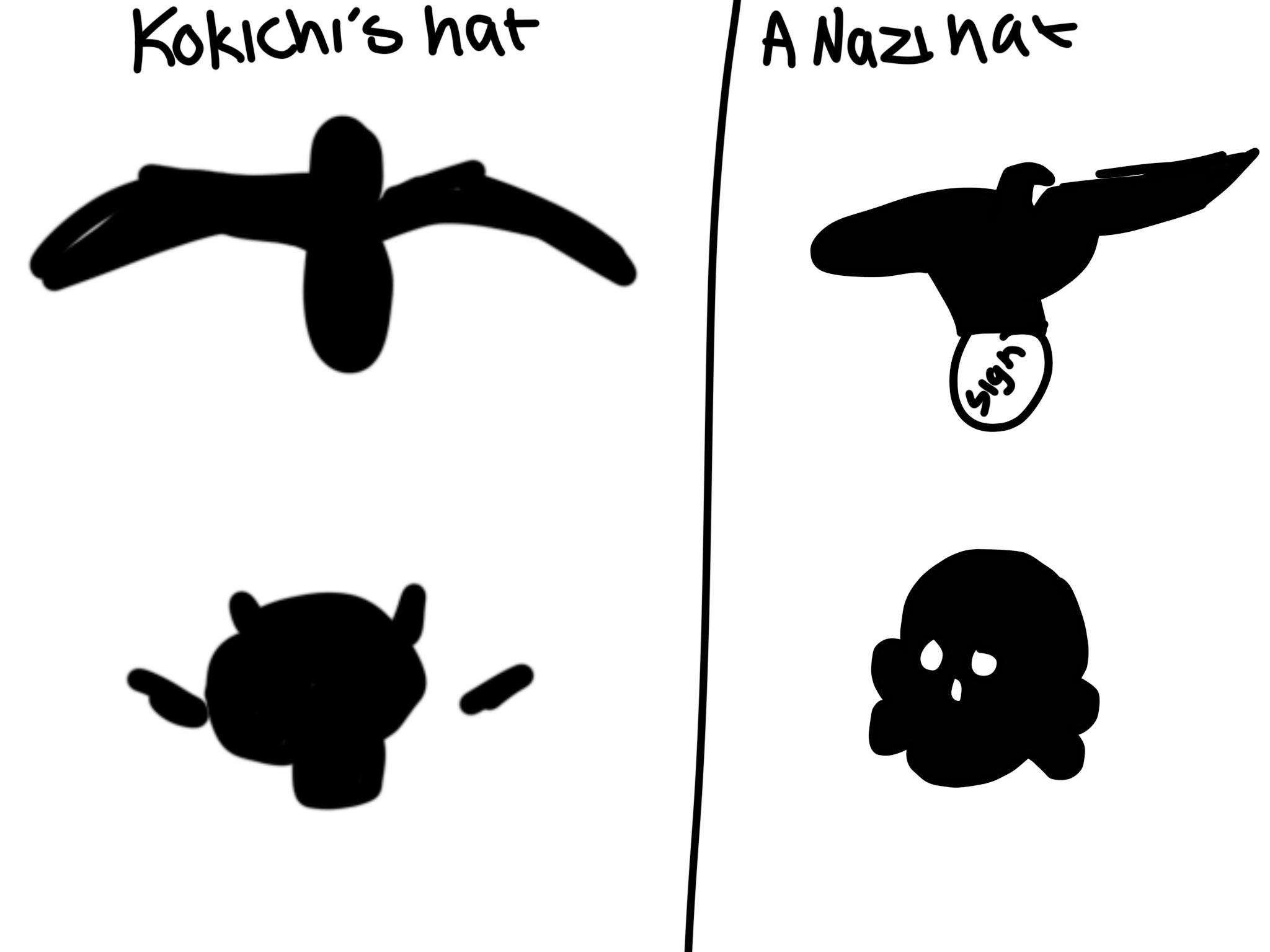 To everyone who says that Kokichis hat looks like a Nazi hat, they are different( im not