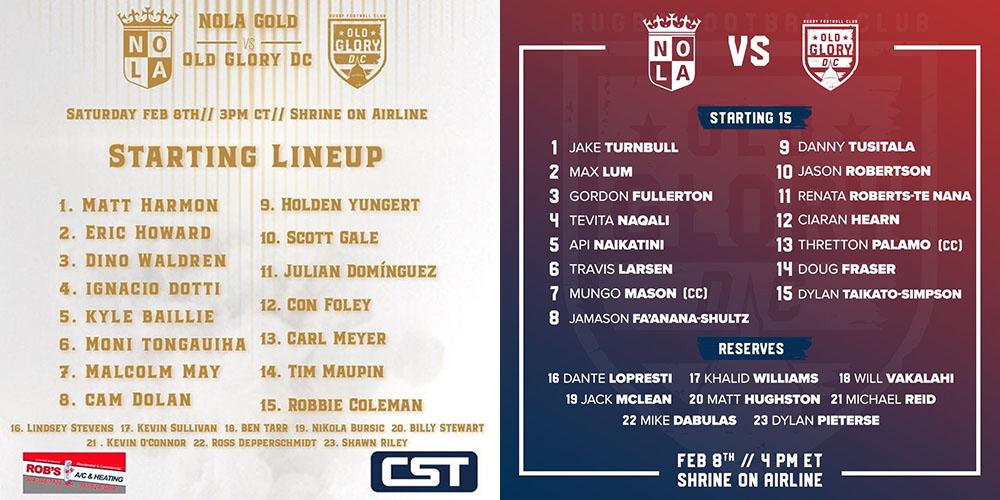 ROSTERS NOLA Gold vs Old Glory DC r/MLRugby