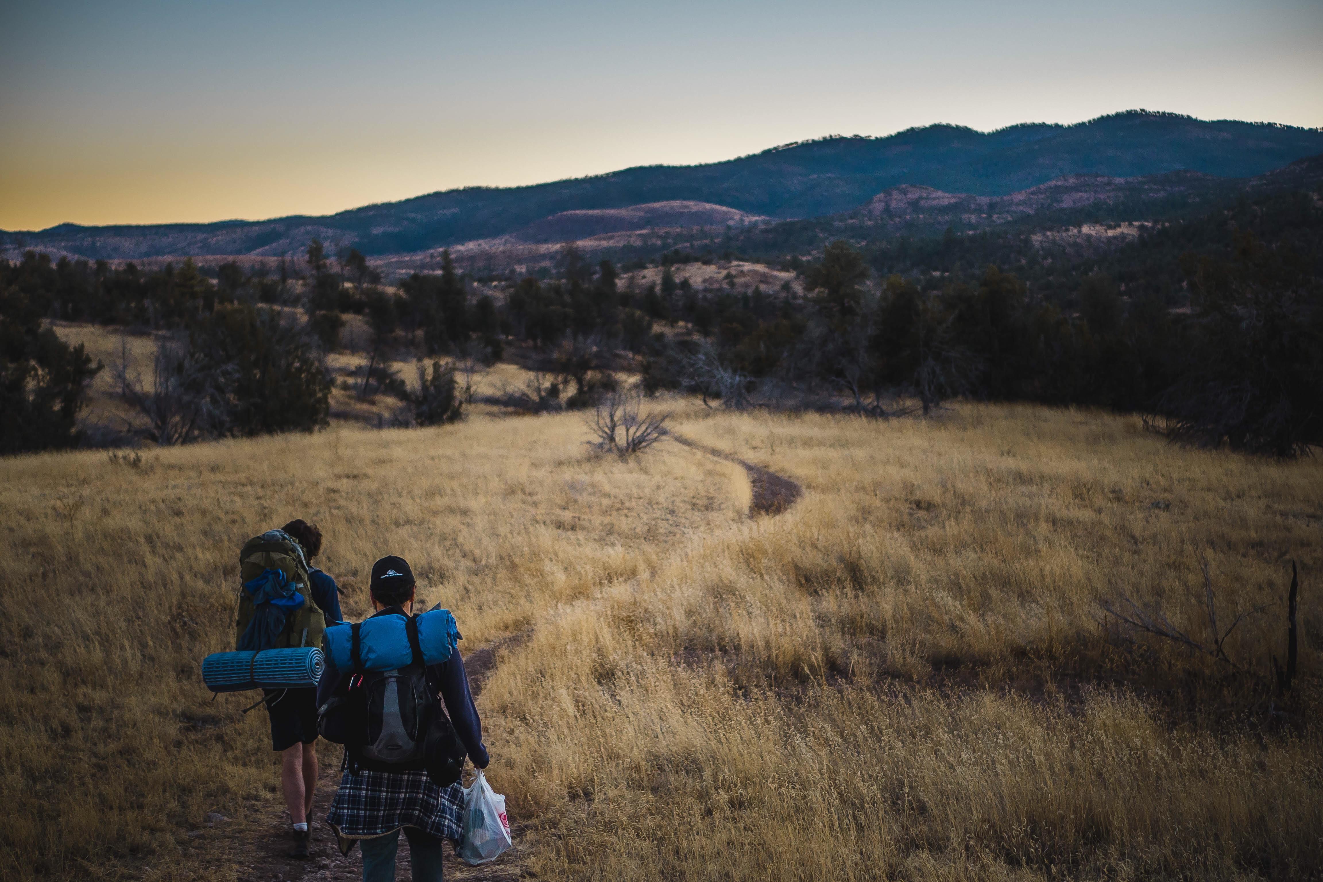 Backpacking through the Gila National Forest in New Mexico at dusk r