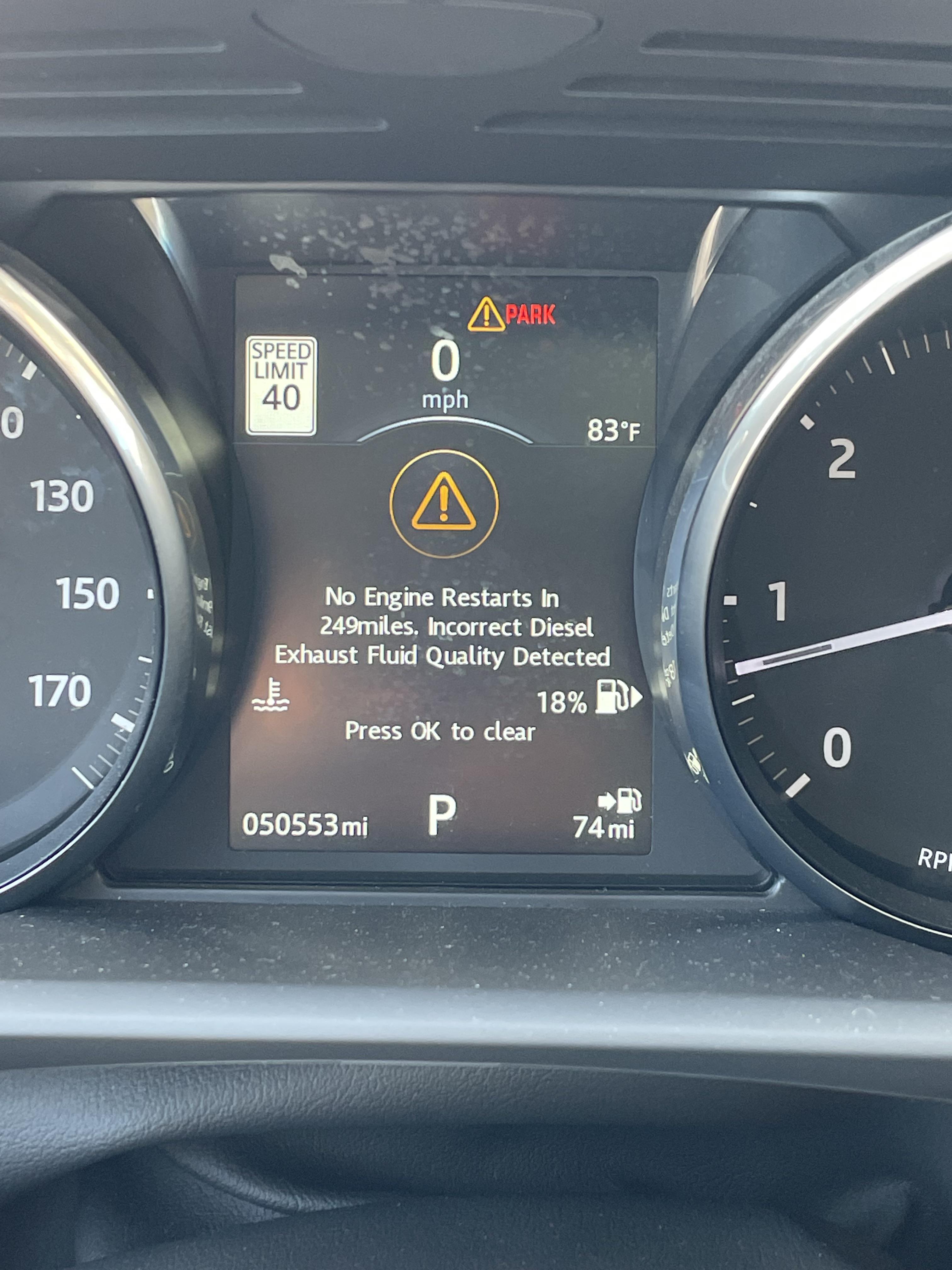 2016 Range Sport TD6 Diesel Exhaust Fluid Error. Has anyone seen this