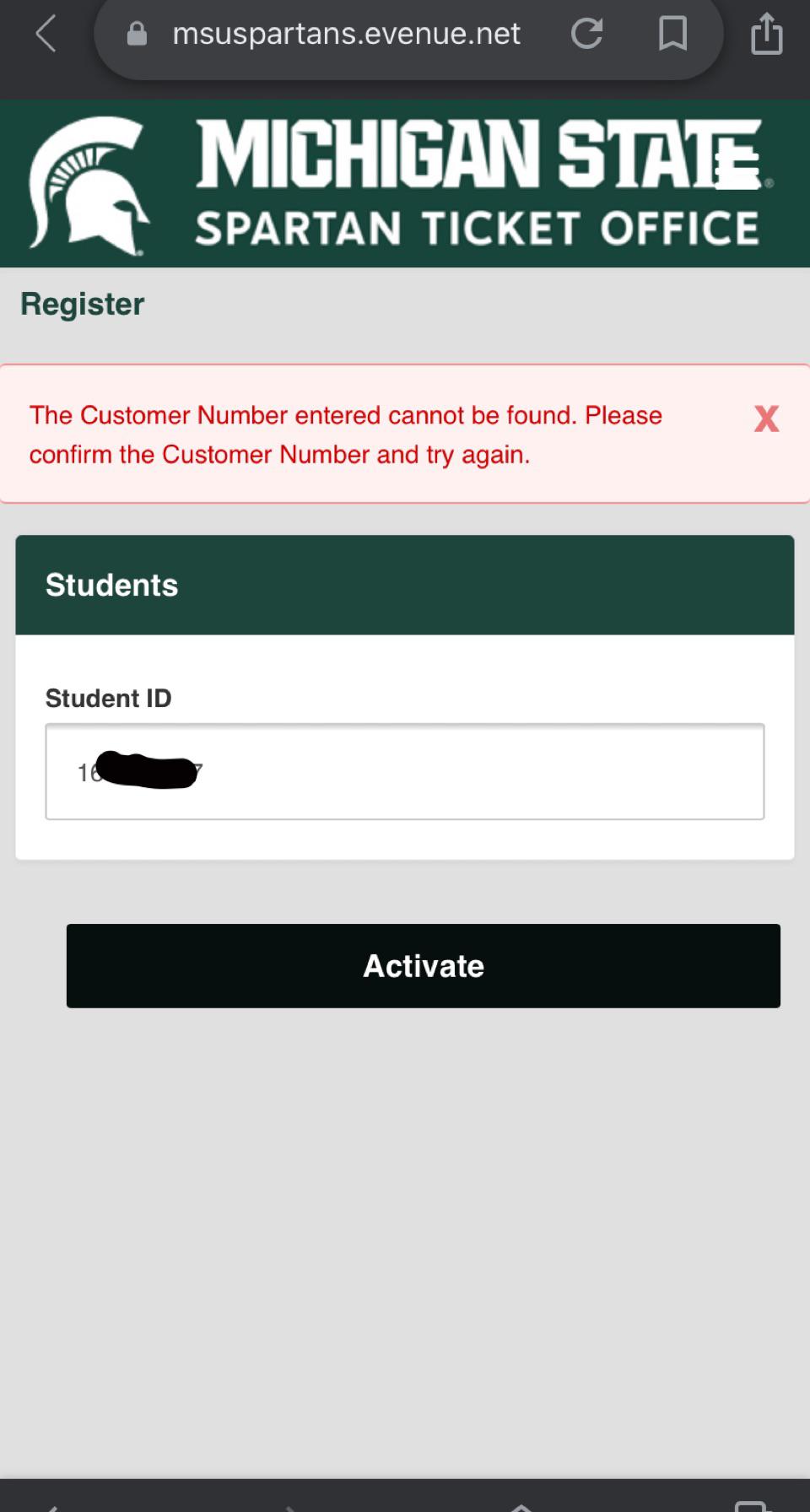 Student Ticket Centre site not recognizing APID? I’m getting this