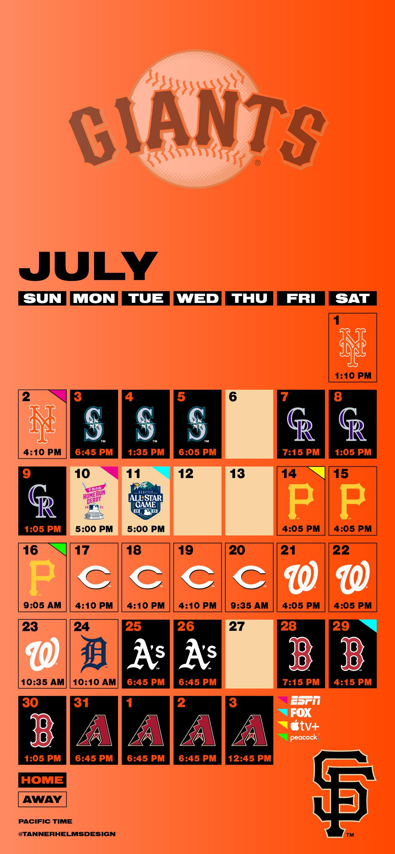 I’m a day late but here’s the schedule wallpaper for July! Enjoy! r/SFGiants