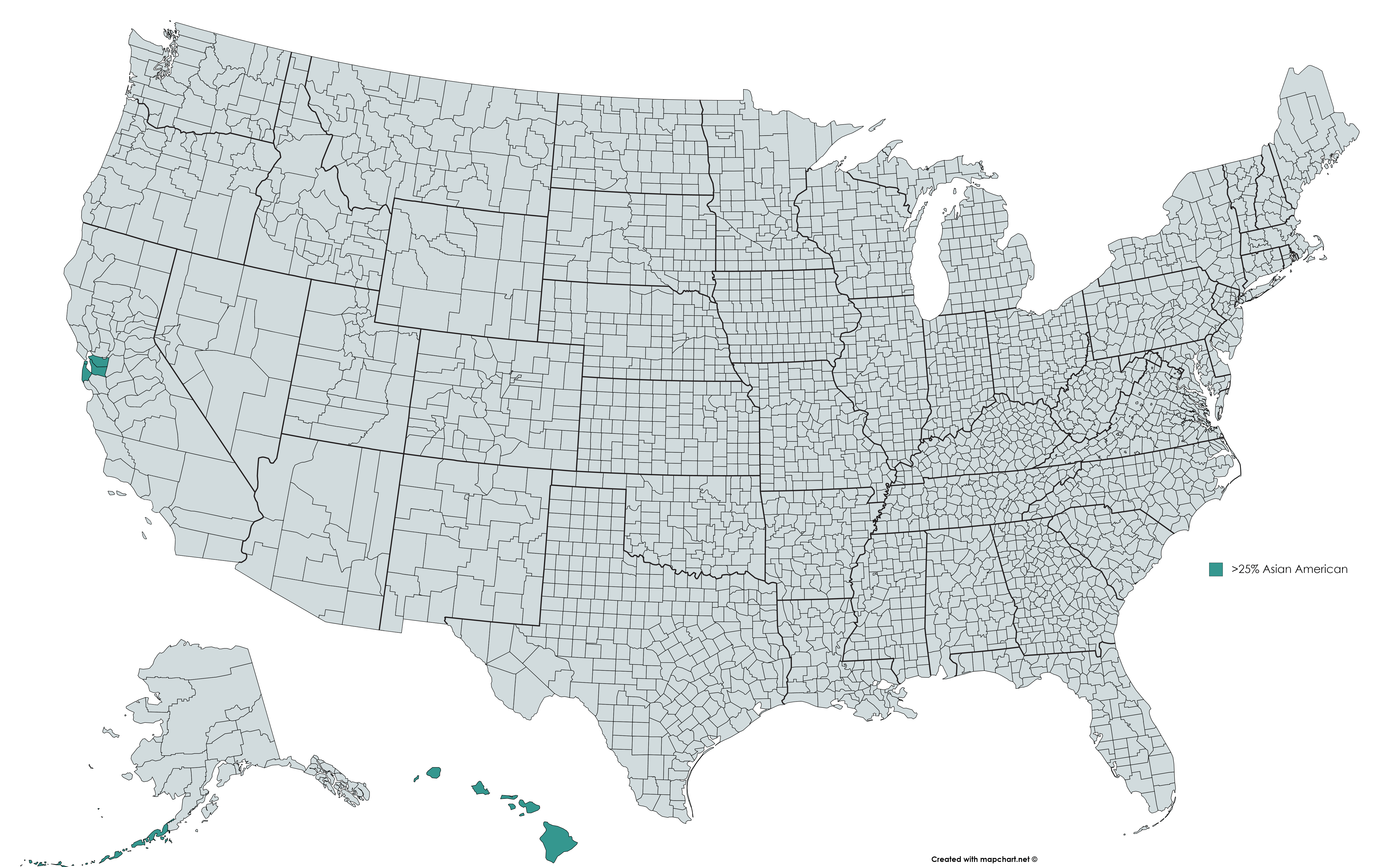 Counties where Asian Americans make up >25 of population [6900x4275