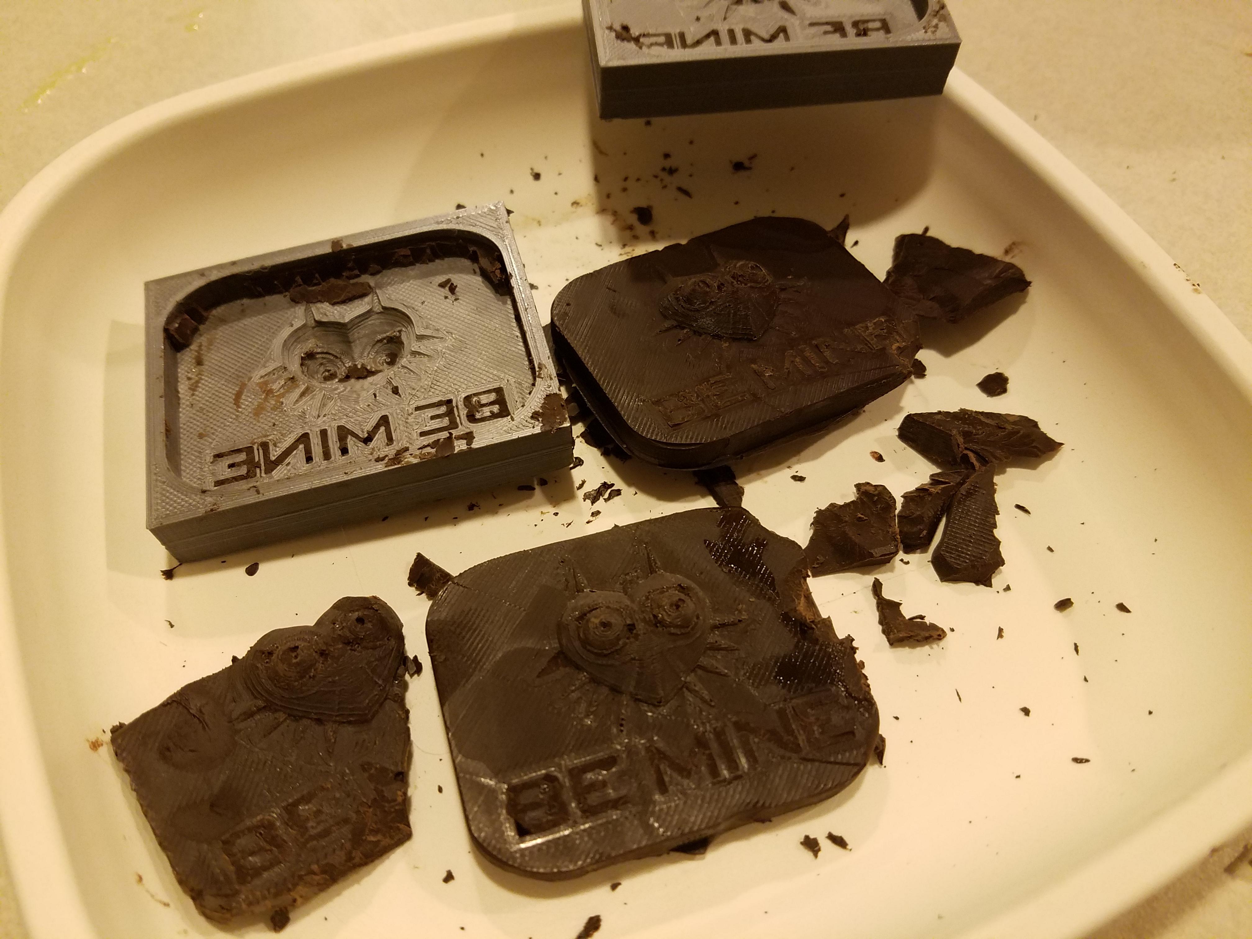 3d printed some chocolate molds and made chocolate. Zelda themed of