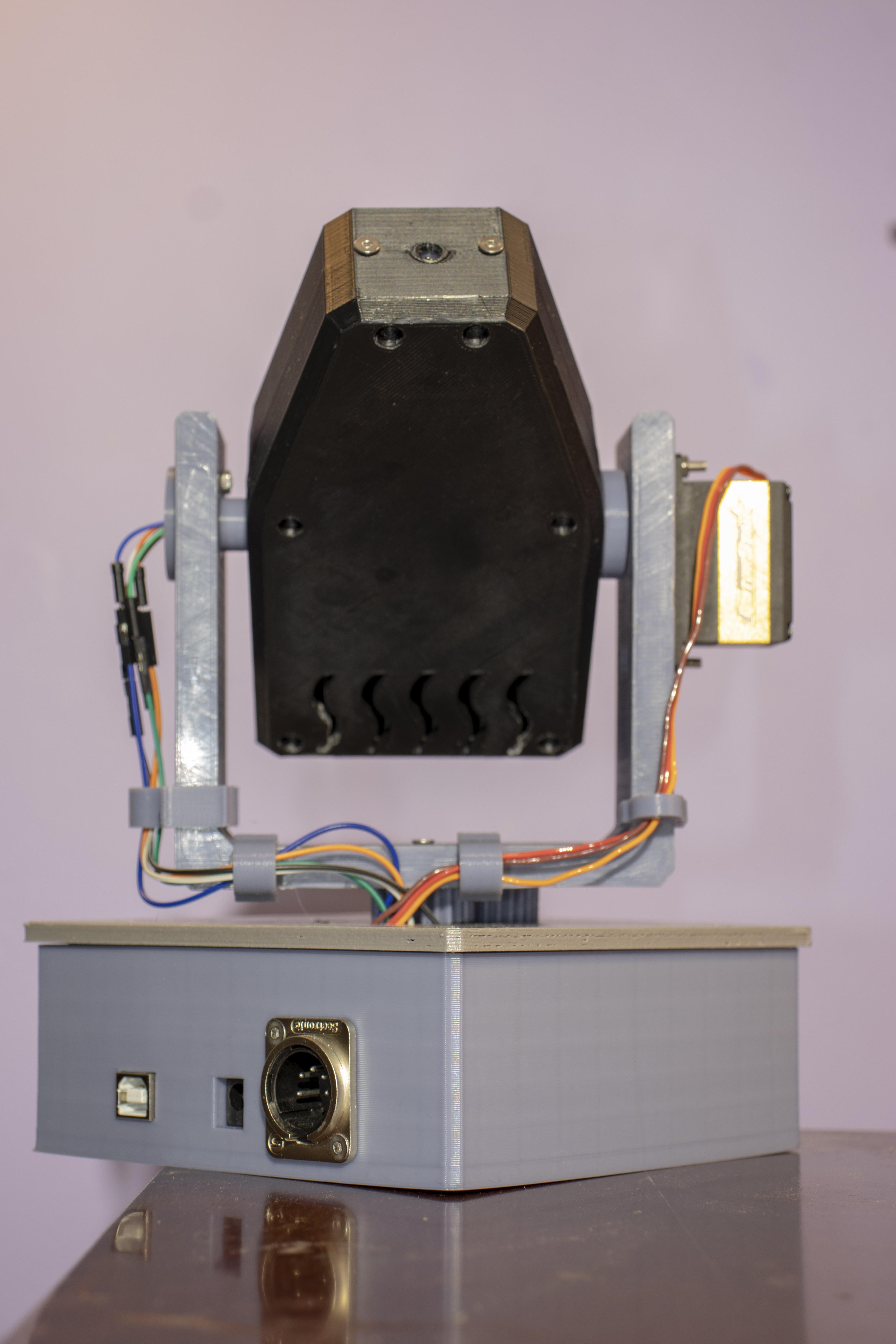 DMXControlled, 3D Printed, minimoving light. There might be a rave in