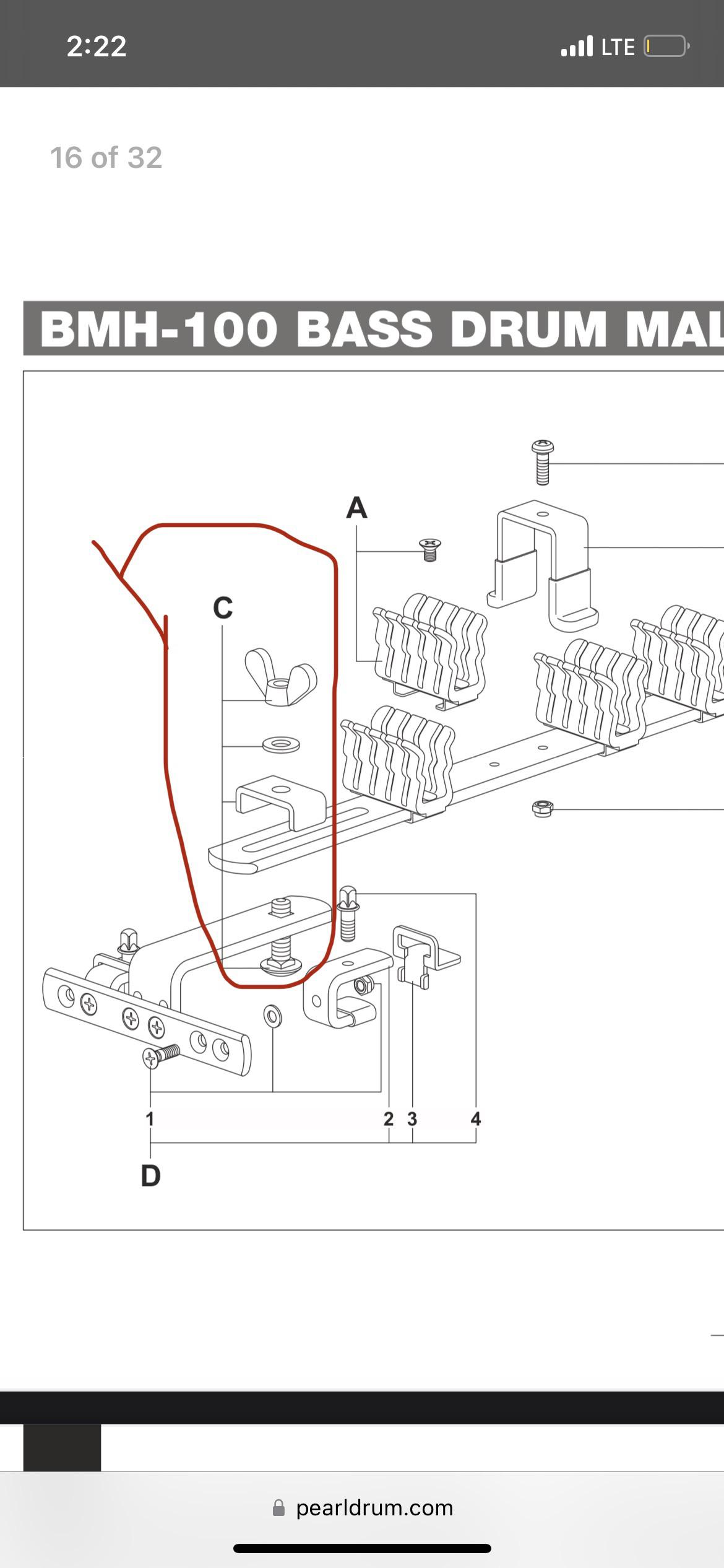 Pearl Bass Drum Mallet Holder Spare Parts r/marchingband