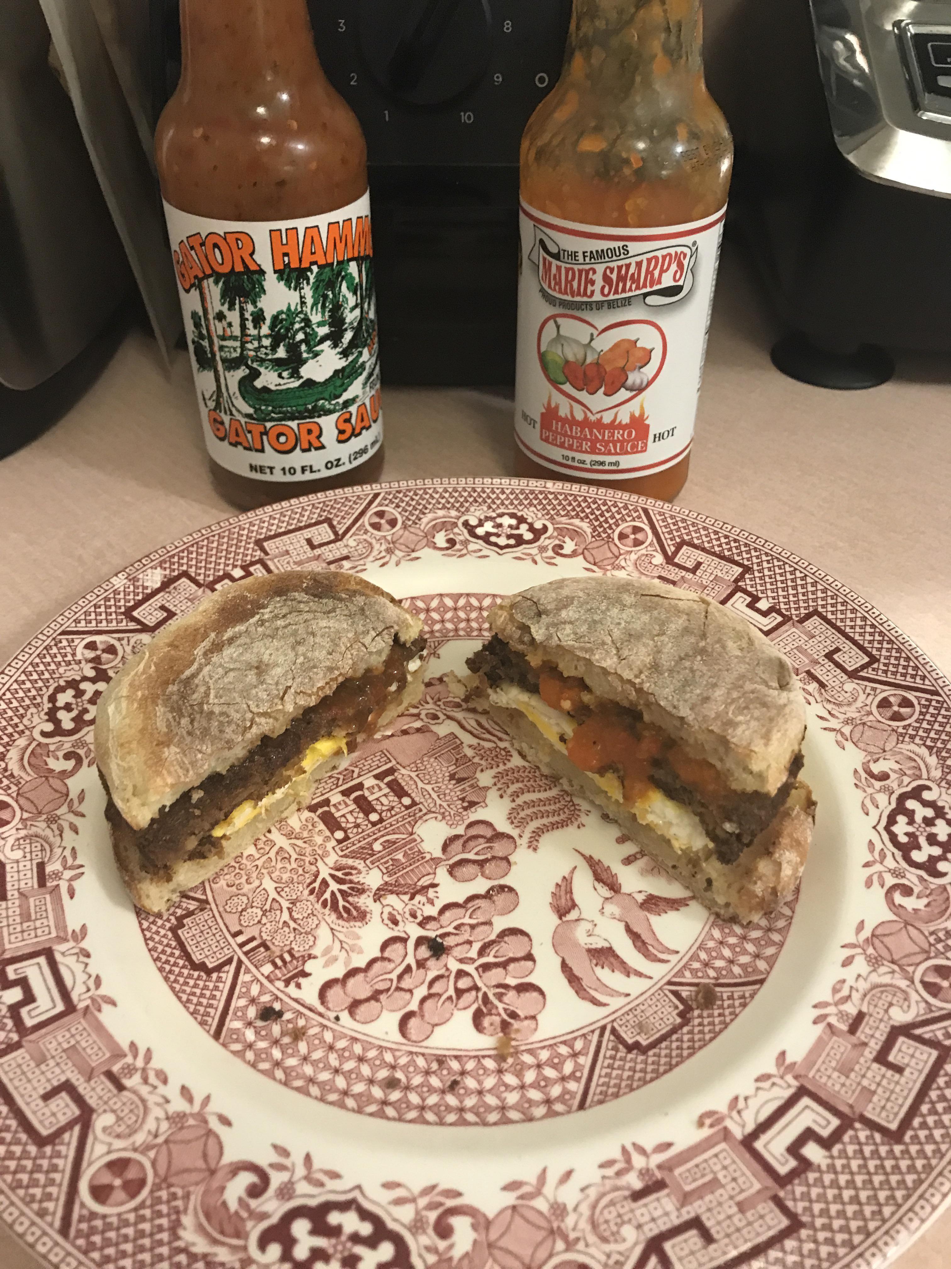 My favorite two hot sauces for breakfast egg sandwich and burritos