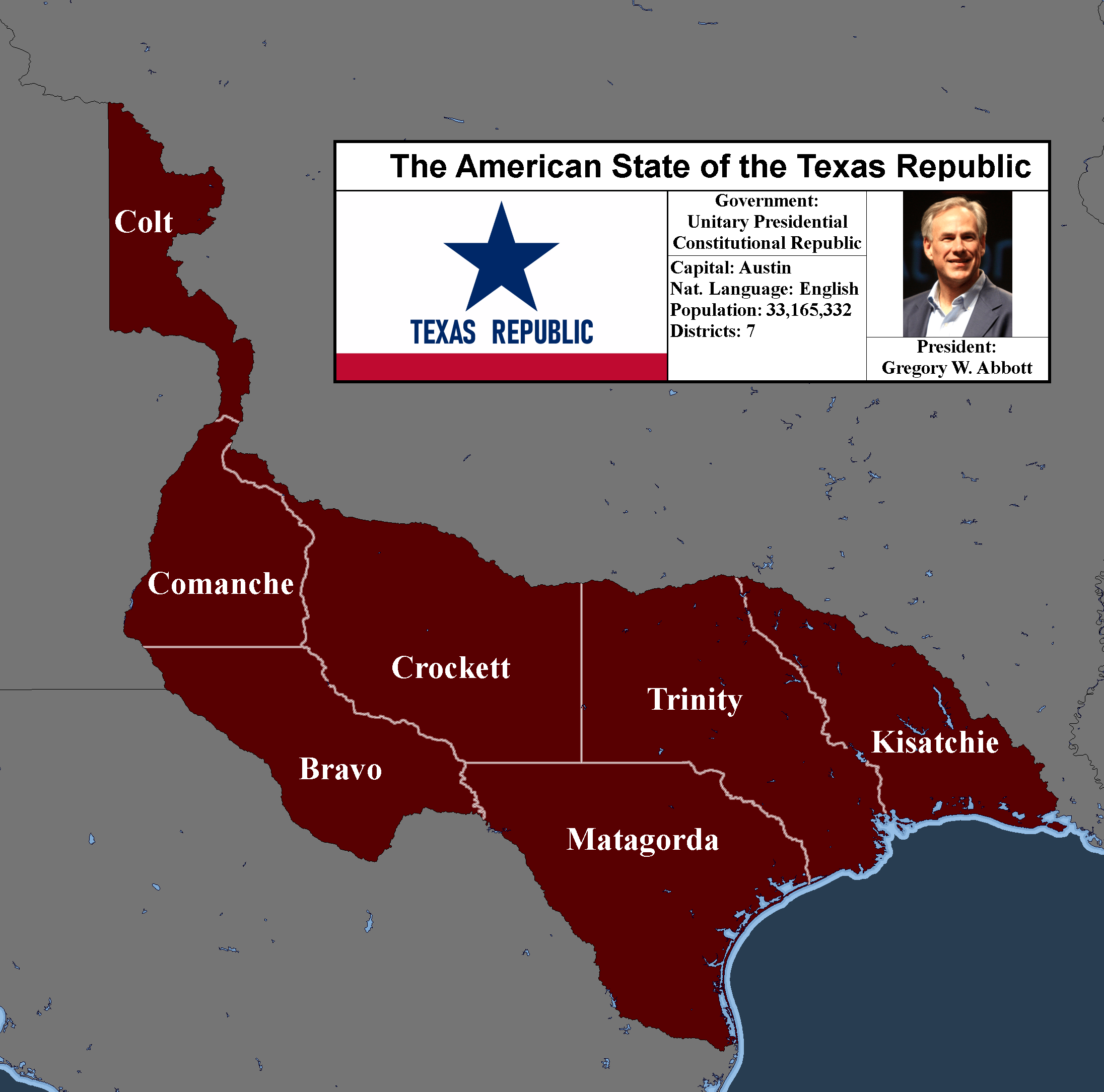The American State of the Texas Republic and its Districts From my timeline called "Freedom