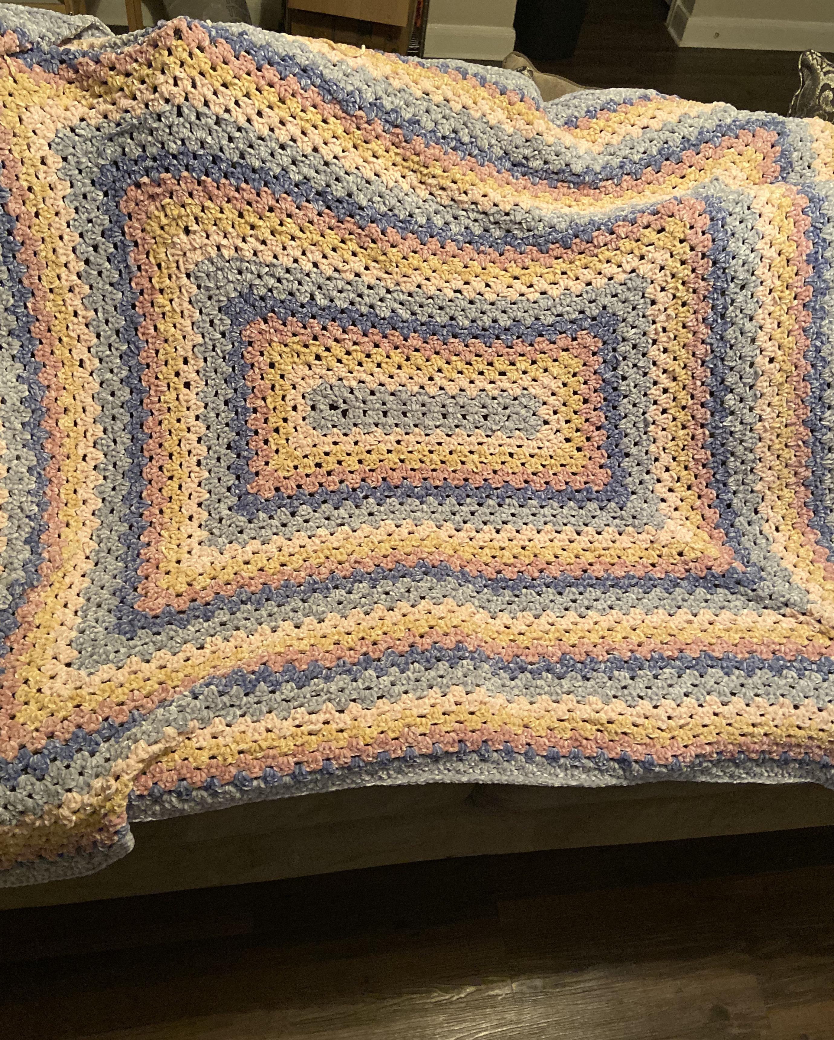 Blanket in velvet yarn completed. It is so soft! r/crochet