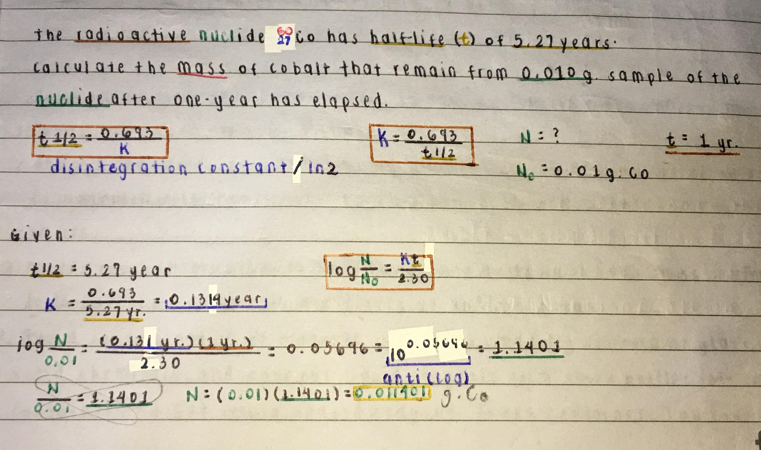 [halflife equations] is this correct? or is it 0.0088g? r/chemhelp