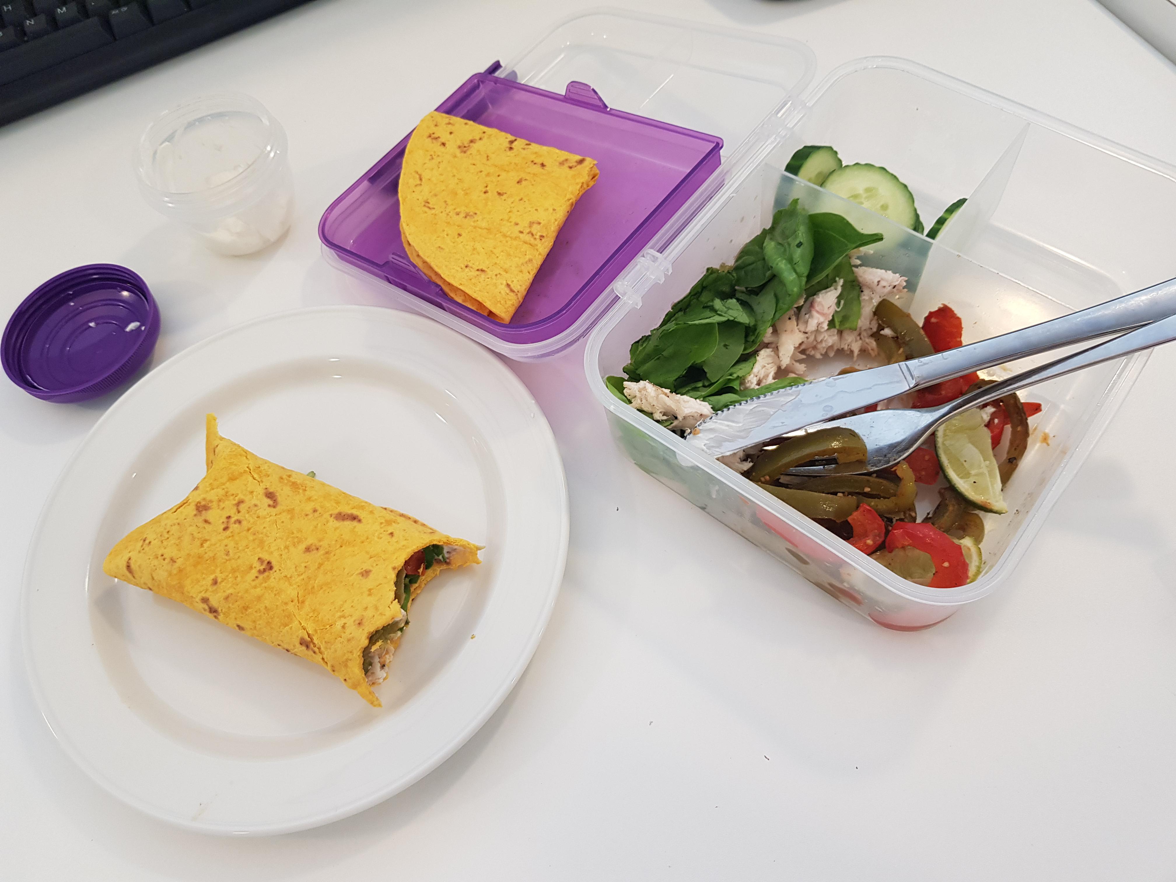 Grilled chicken wraps with carrot tortillas about 440 kcal for two wraps r/1500isplenty