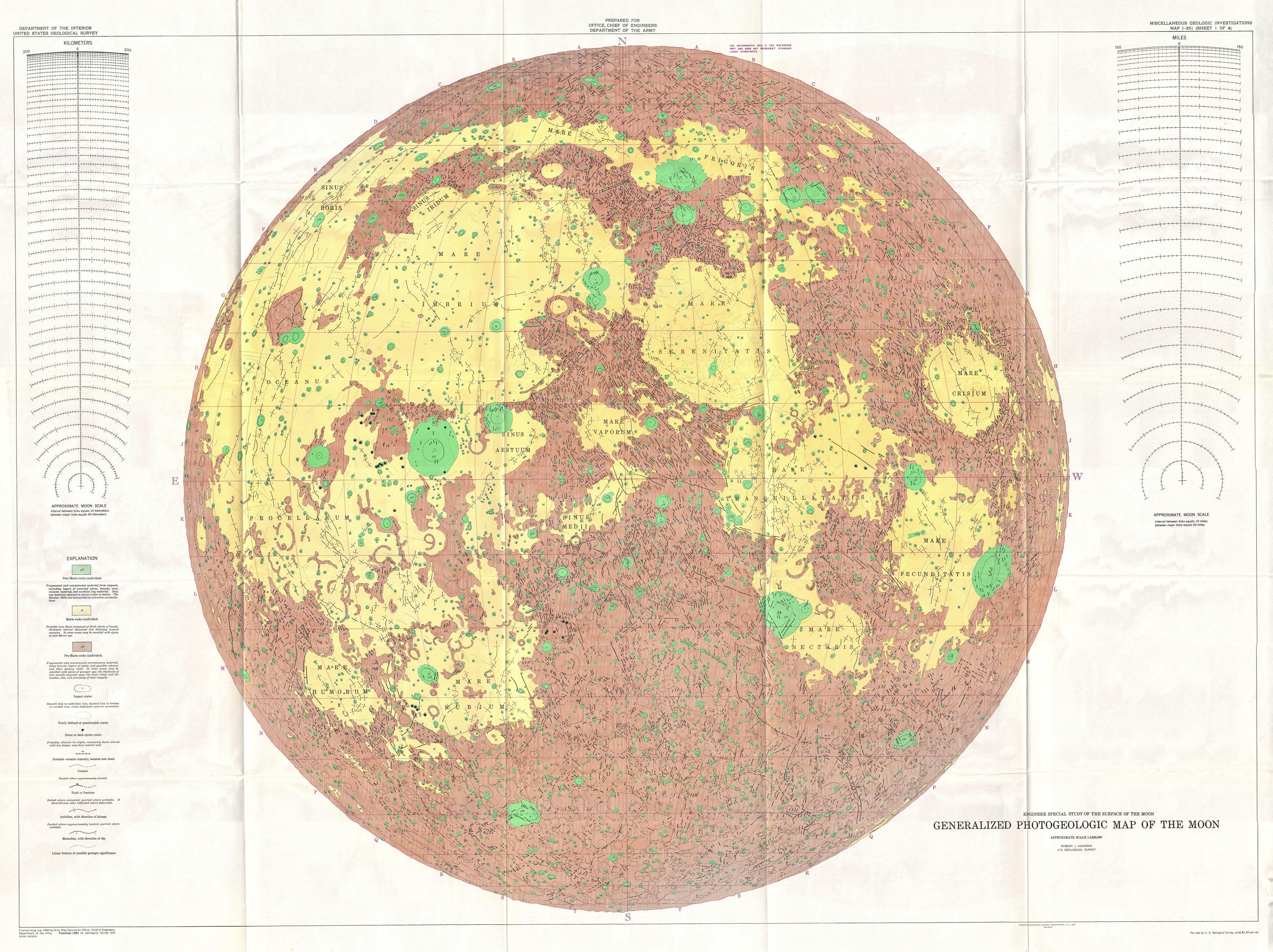 Landkarte Mond Generalized Photogeological Map of the Moon by the U.S. Geological