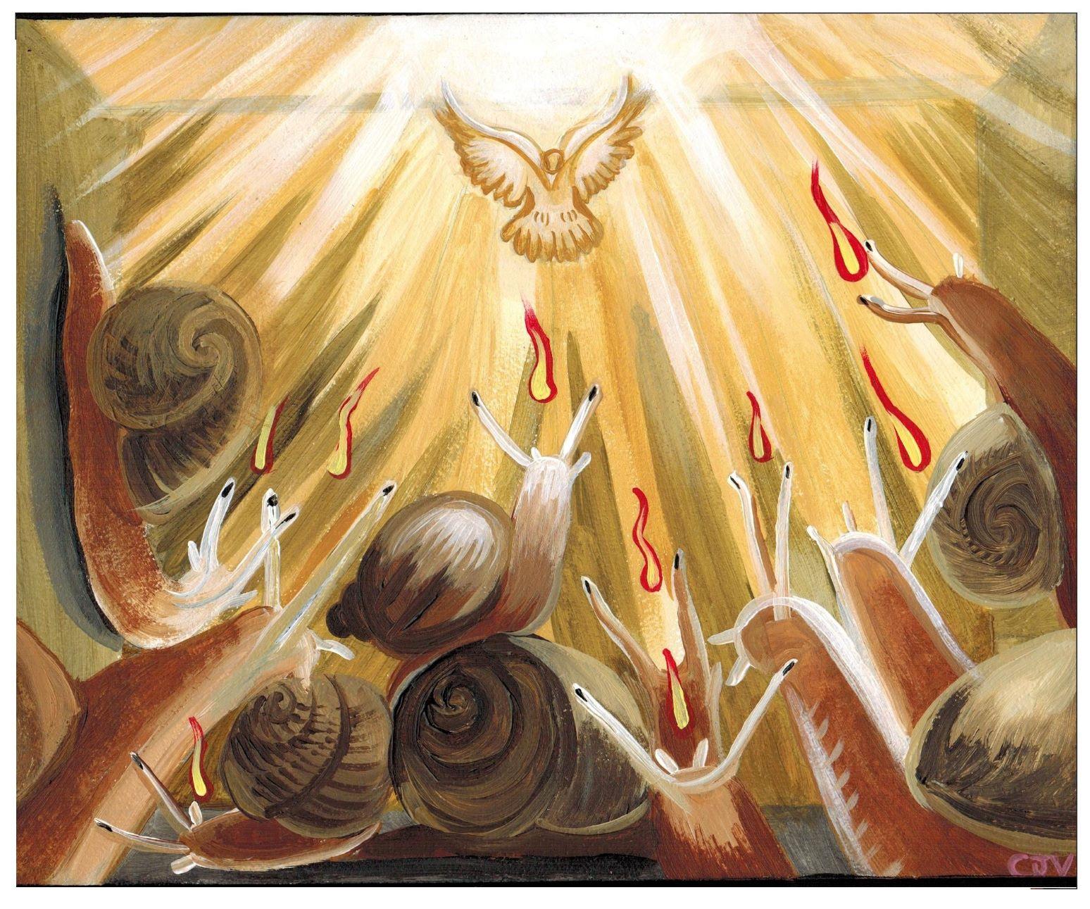 Descent of the Holy Spirit on the Day of Pentecost, 8x10 acrylics. Part