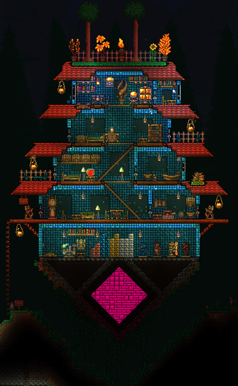 AntiGrav Tower House Rainbow Brick Powered r/Terraria
