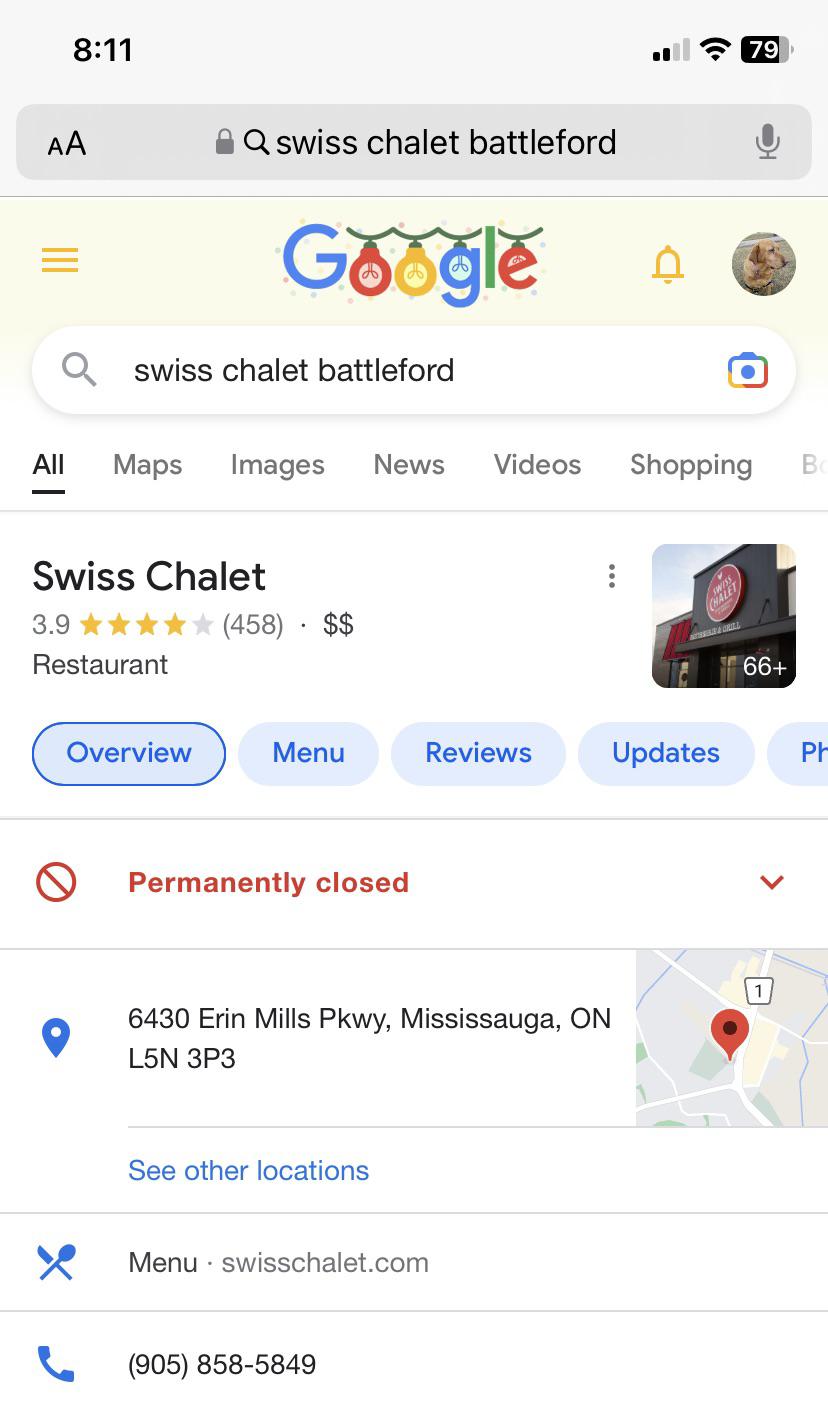 Swiss Chalet at Battleford & Erin Mills is permanently closed. r