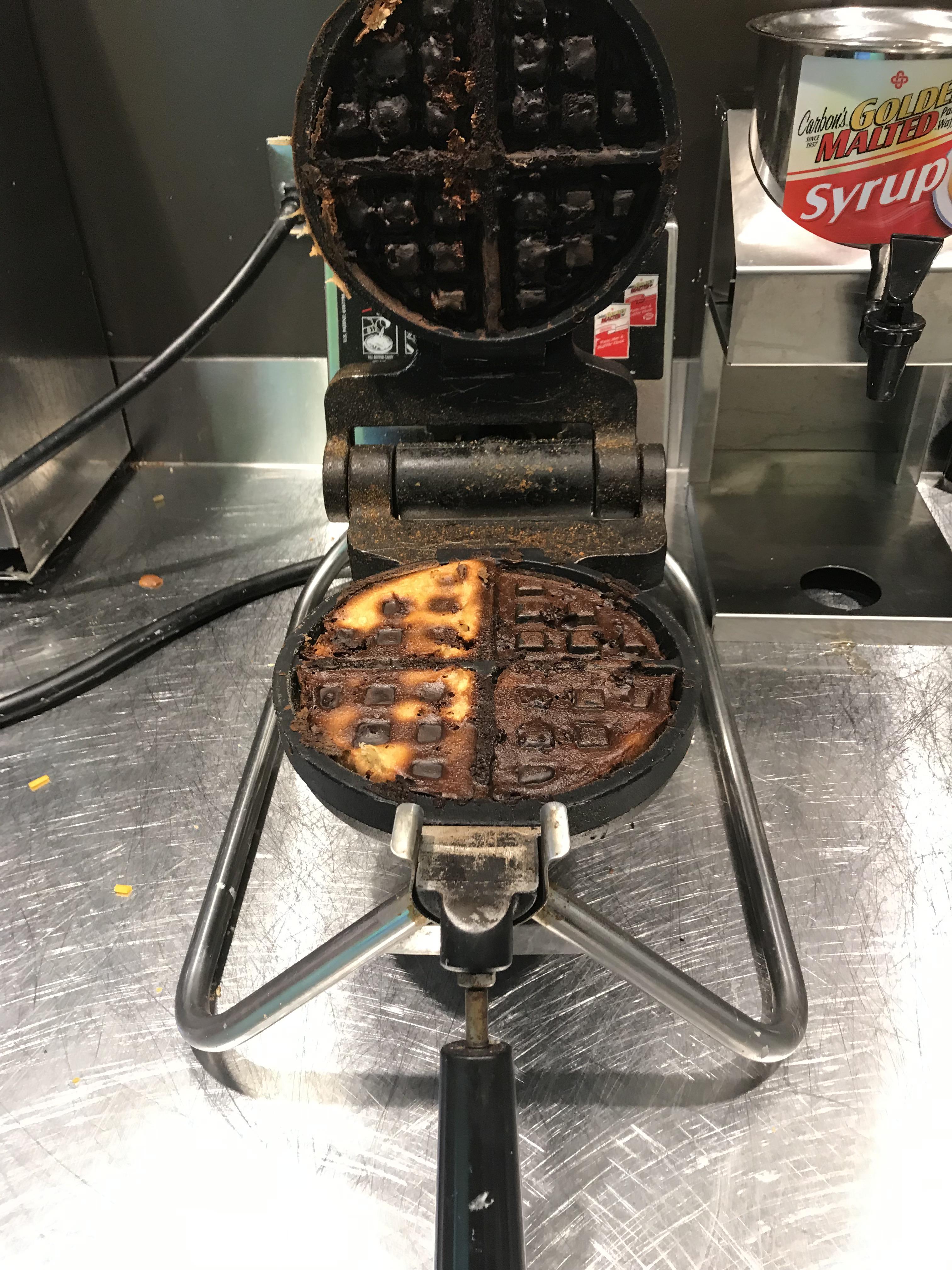 Some moron at my college destroyed a waffle iron by somehow burning a