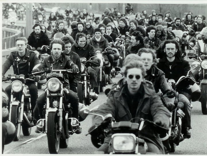 1982 Helmet law protest, Liverpool UK My dad's bike cut just off to