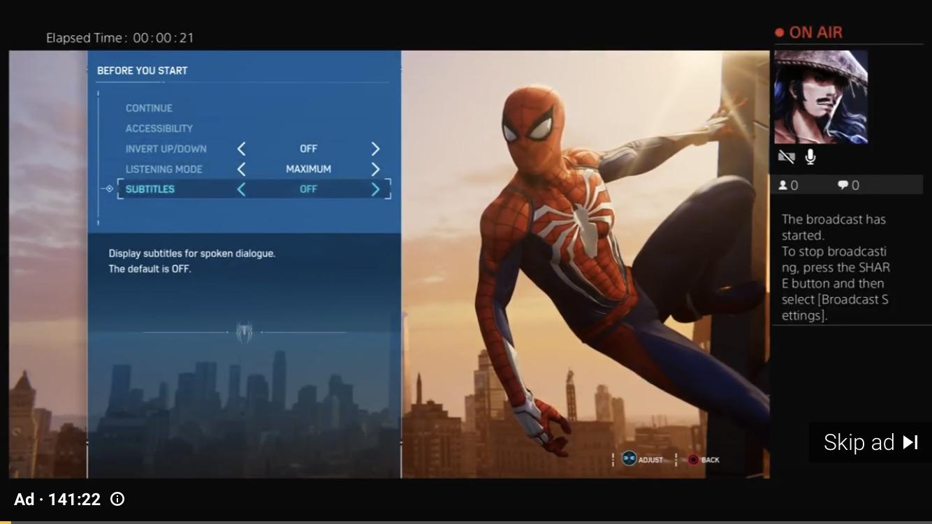 This add on my YouTube video is a spider man live stream that’s over