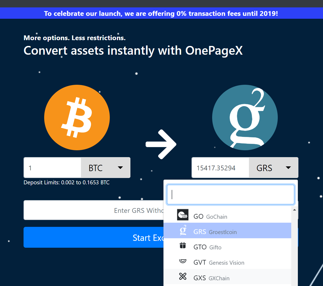 GRS is listed on Fast, simple and secure crypto