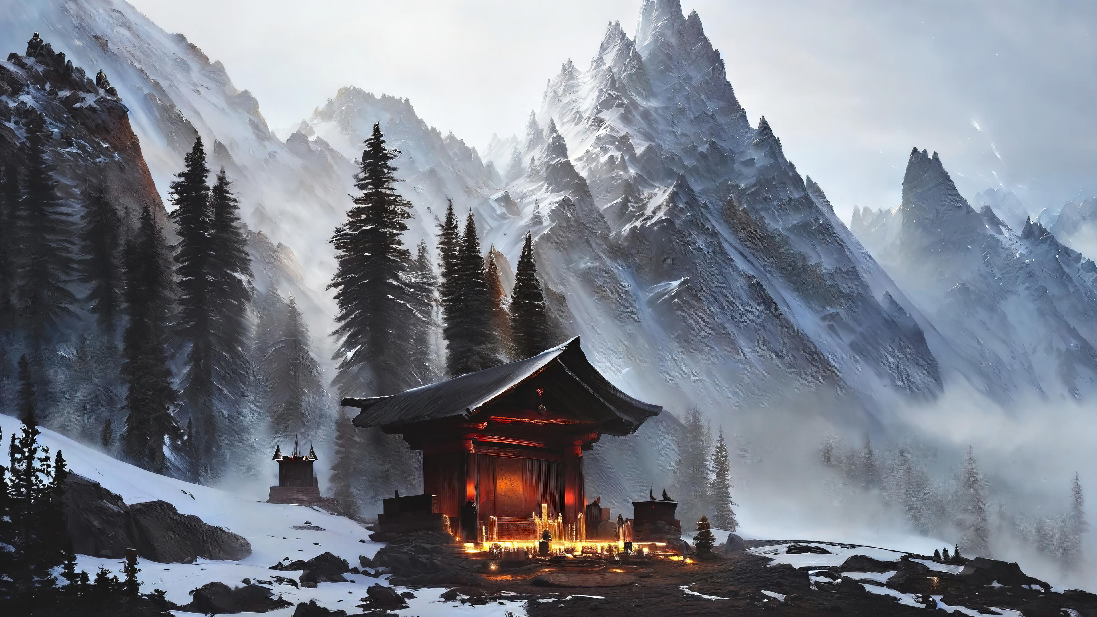 Shrine on a Mountain Wallpaper (3840x2160) 4K r/wallpaper