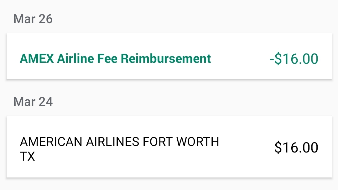 American Airlines incidental fee credit r/amex