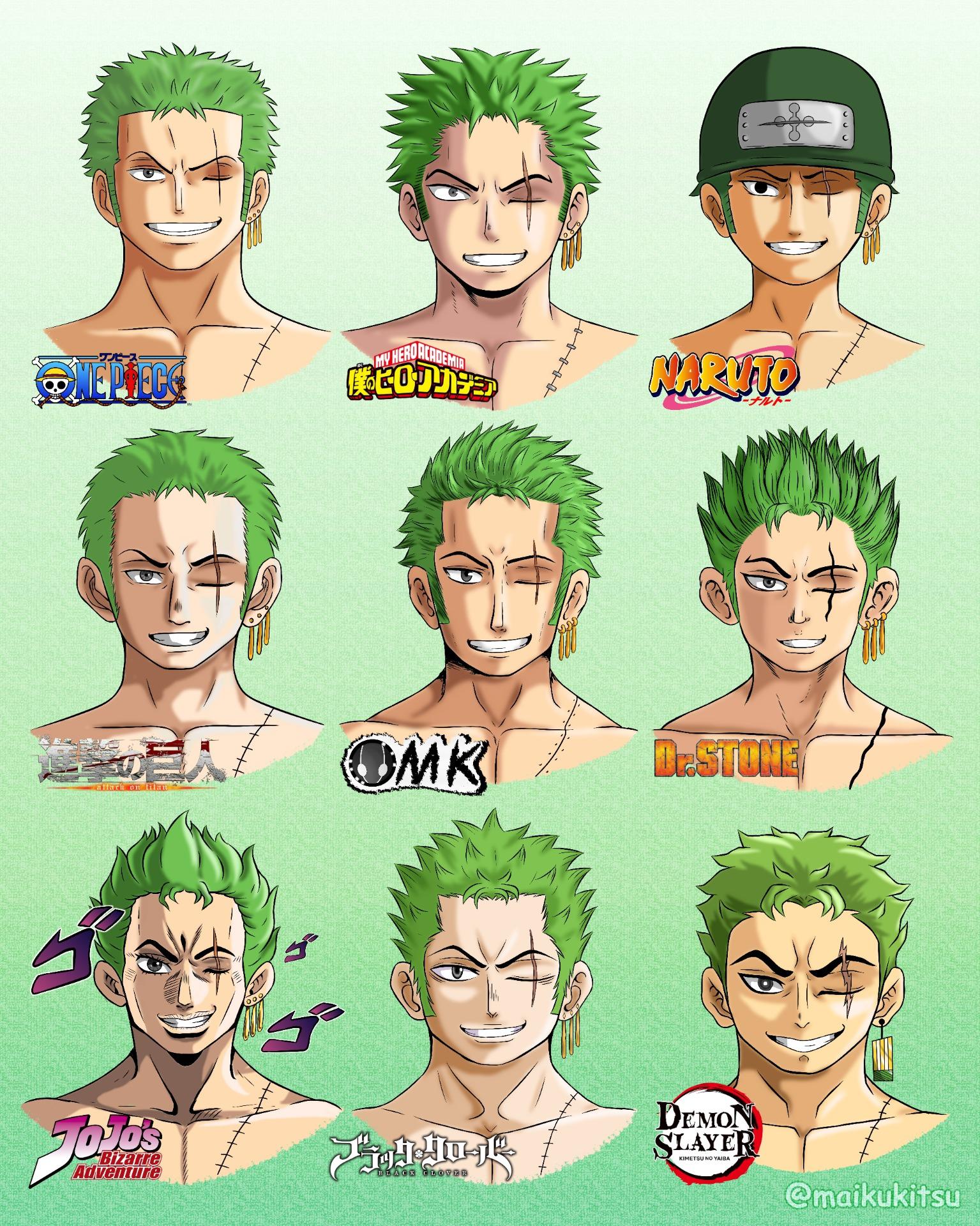 Zoro in 9 different art styles instagram maikukitsu r/OnePiece