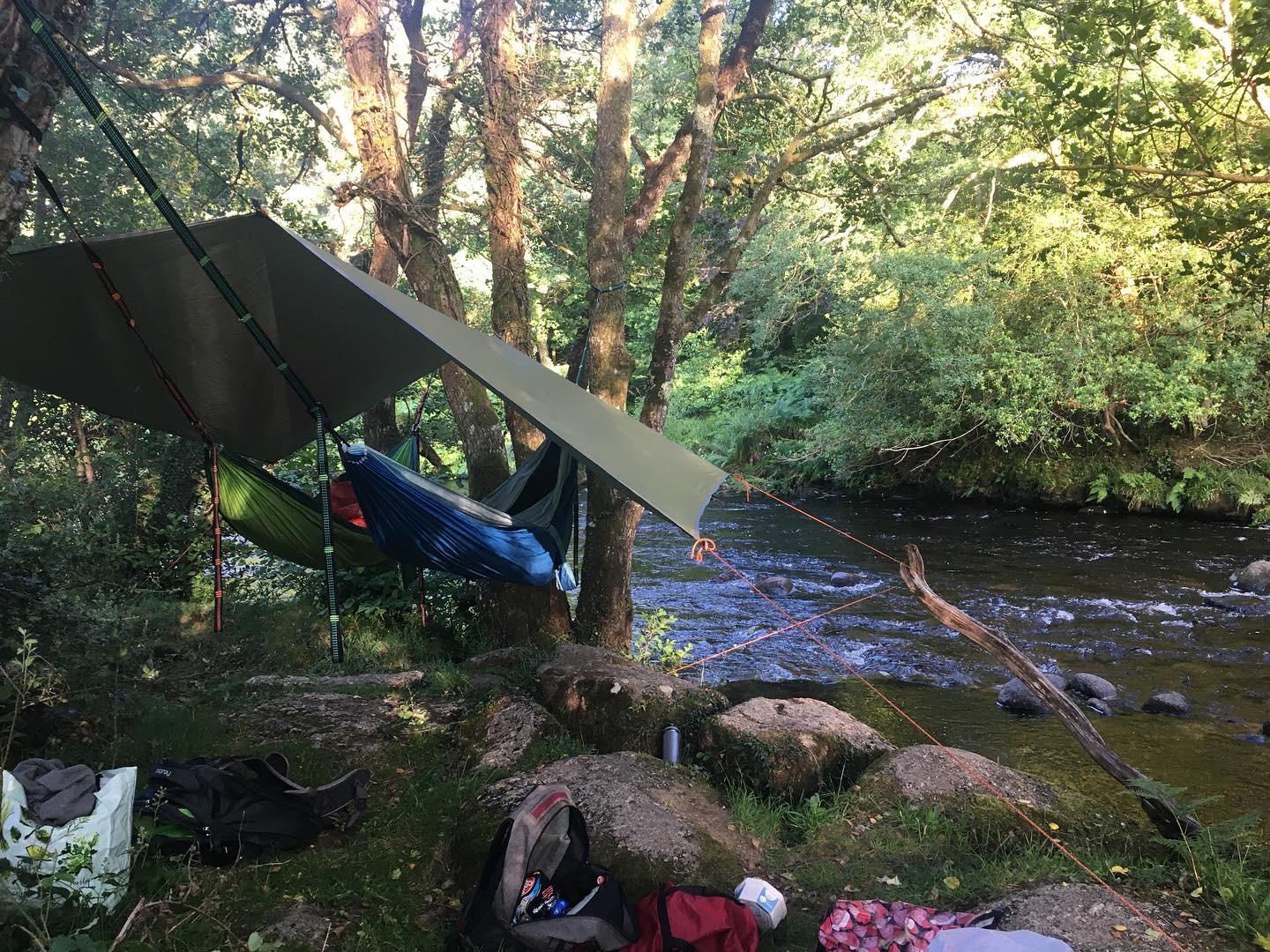 Hammock camping in Devon, UK, right next to a cute little river! r
