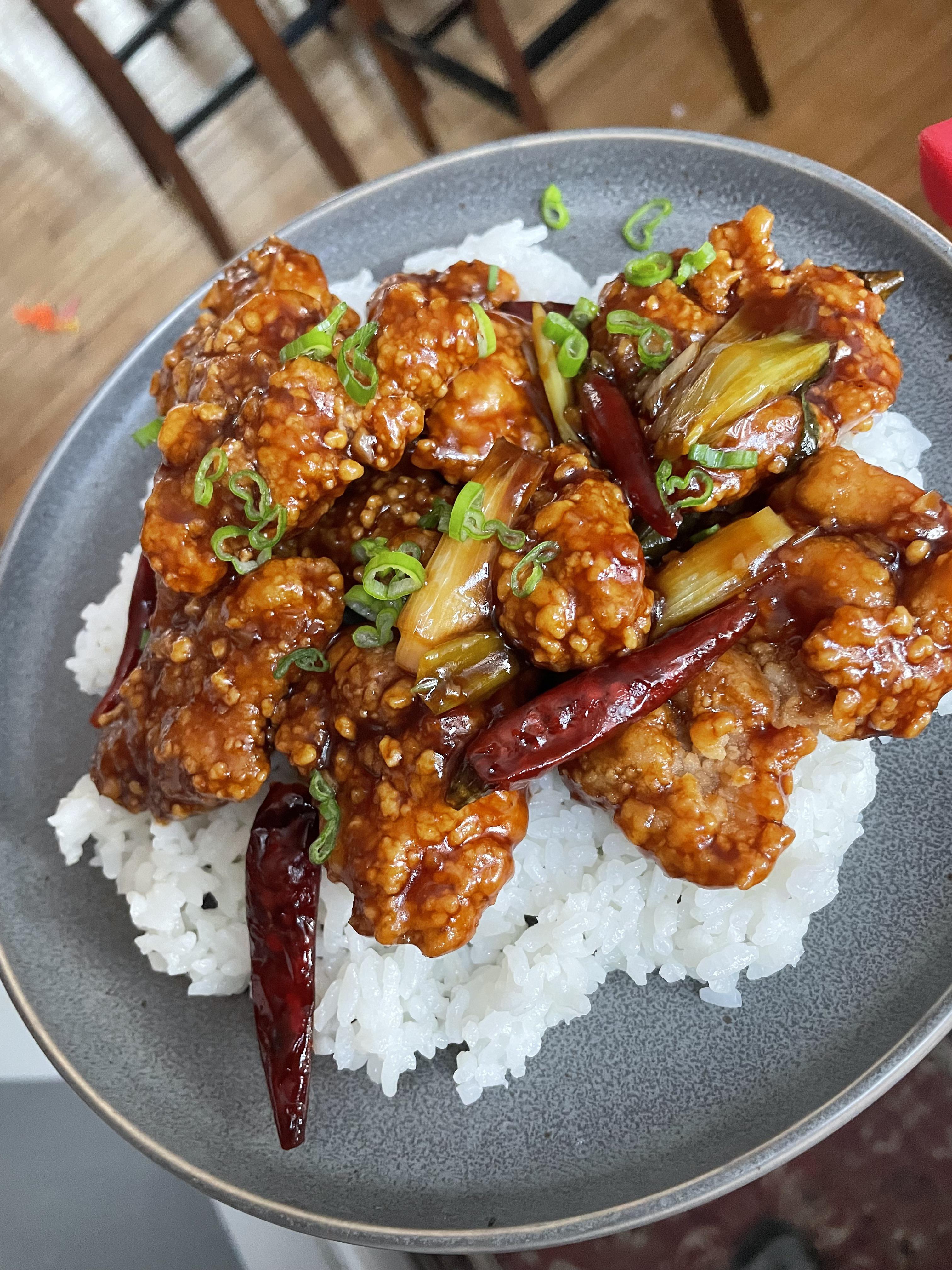 Kung pow chicken. I think I’m going after the dan dan noodles next