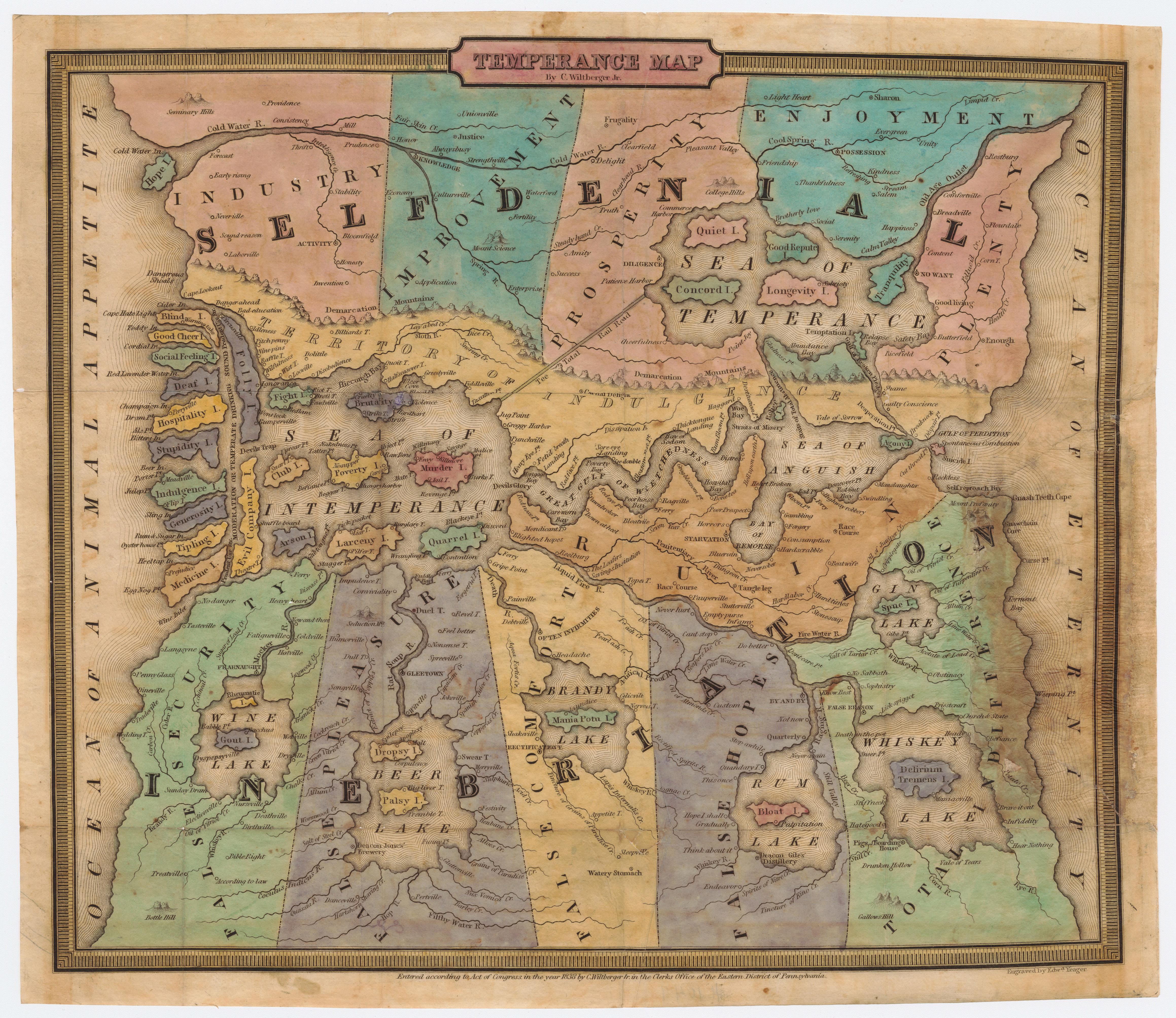Allegorical map of temperance by John Jr Wiltberger, 1838 [4637 × 4014