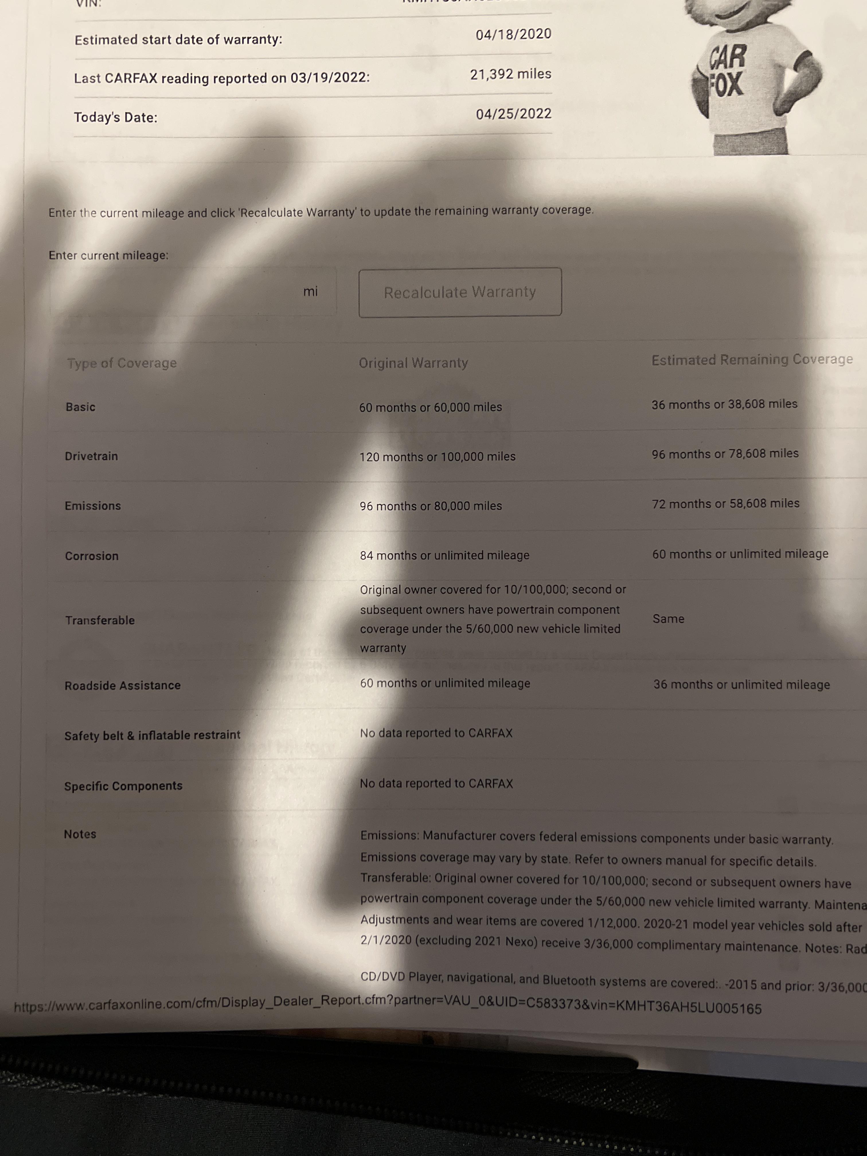 When does my transferable warranty start? Hyundai