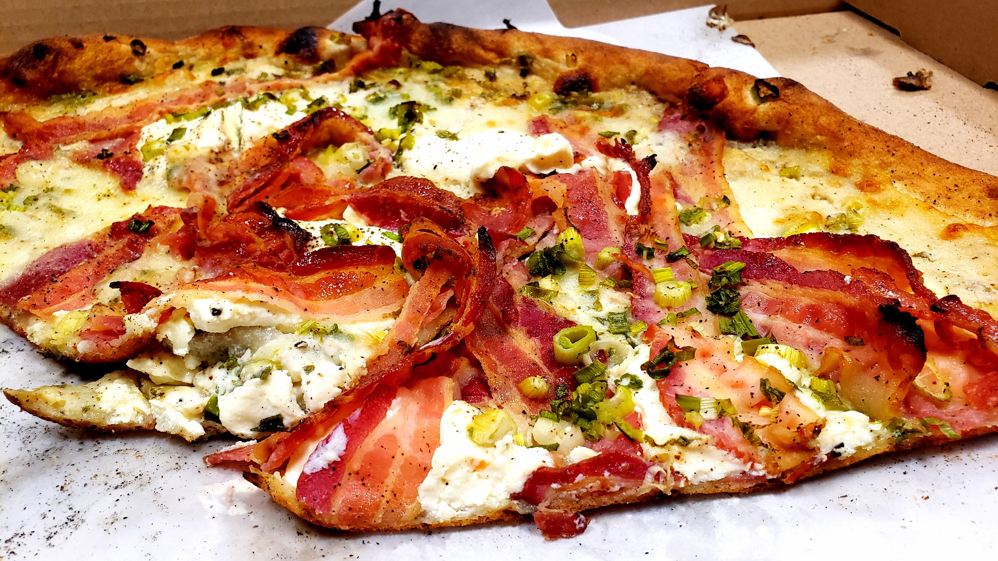 [I ate] Bacon, ricotta cheese, scallions, and parmesan peppercorn sauce