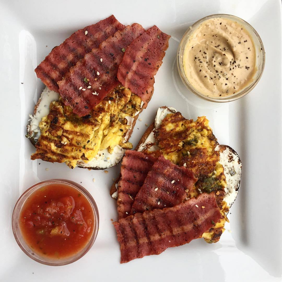 [Homemade] Open faced breakfast! Turkey bacon, fried egg, cream cheese