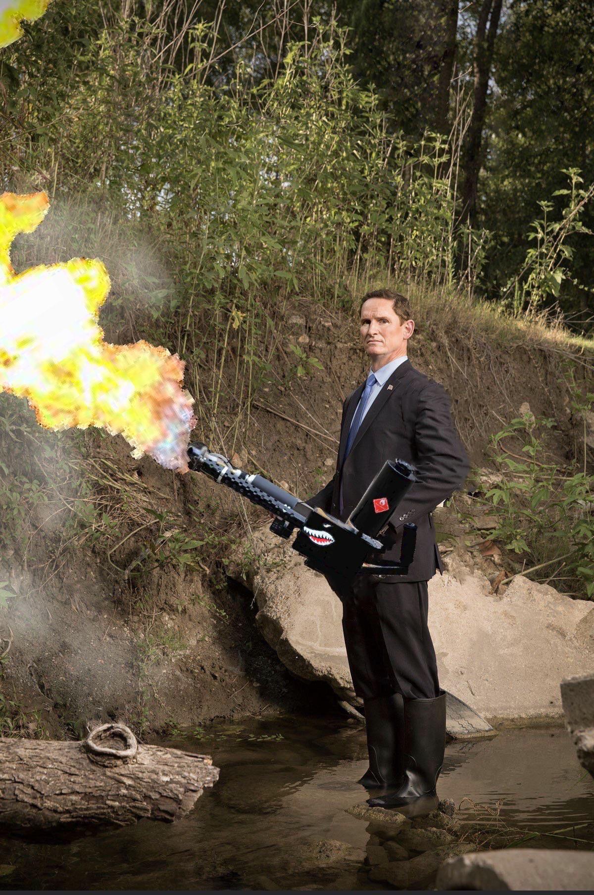 The politician holding a flamethrower