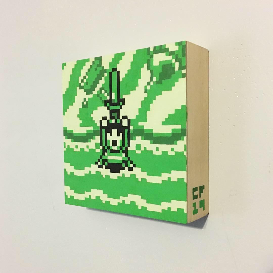[LA] "You Found Your Sword!" Gameboy green acrylic pixel painting. 6x6