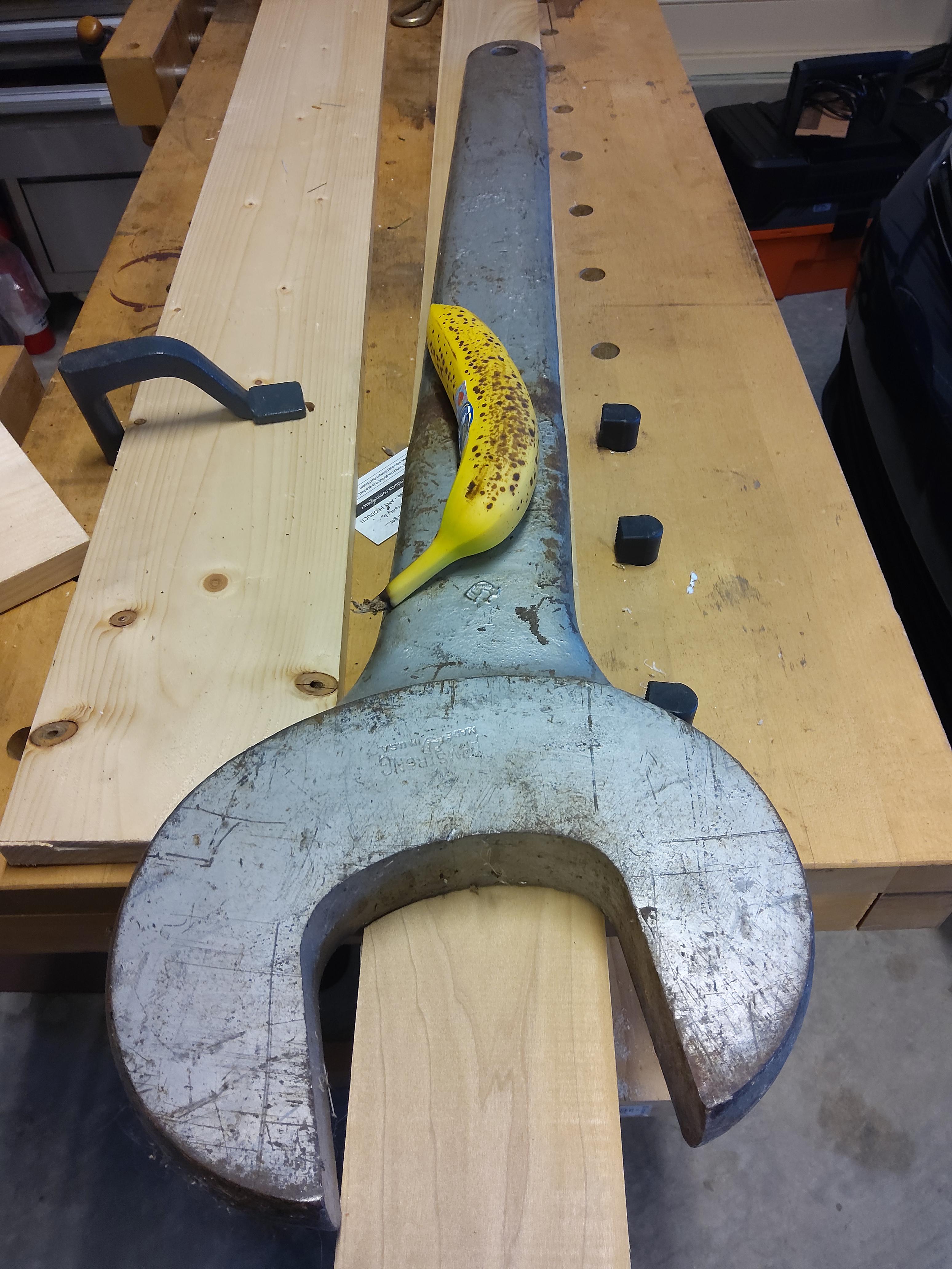 A massive wrench I inherited. Weighs 30+ pounds. Novelty or functional