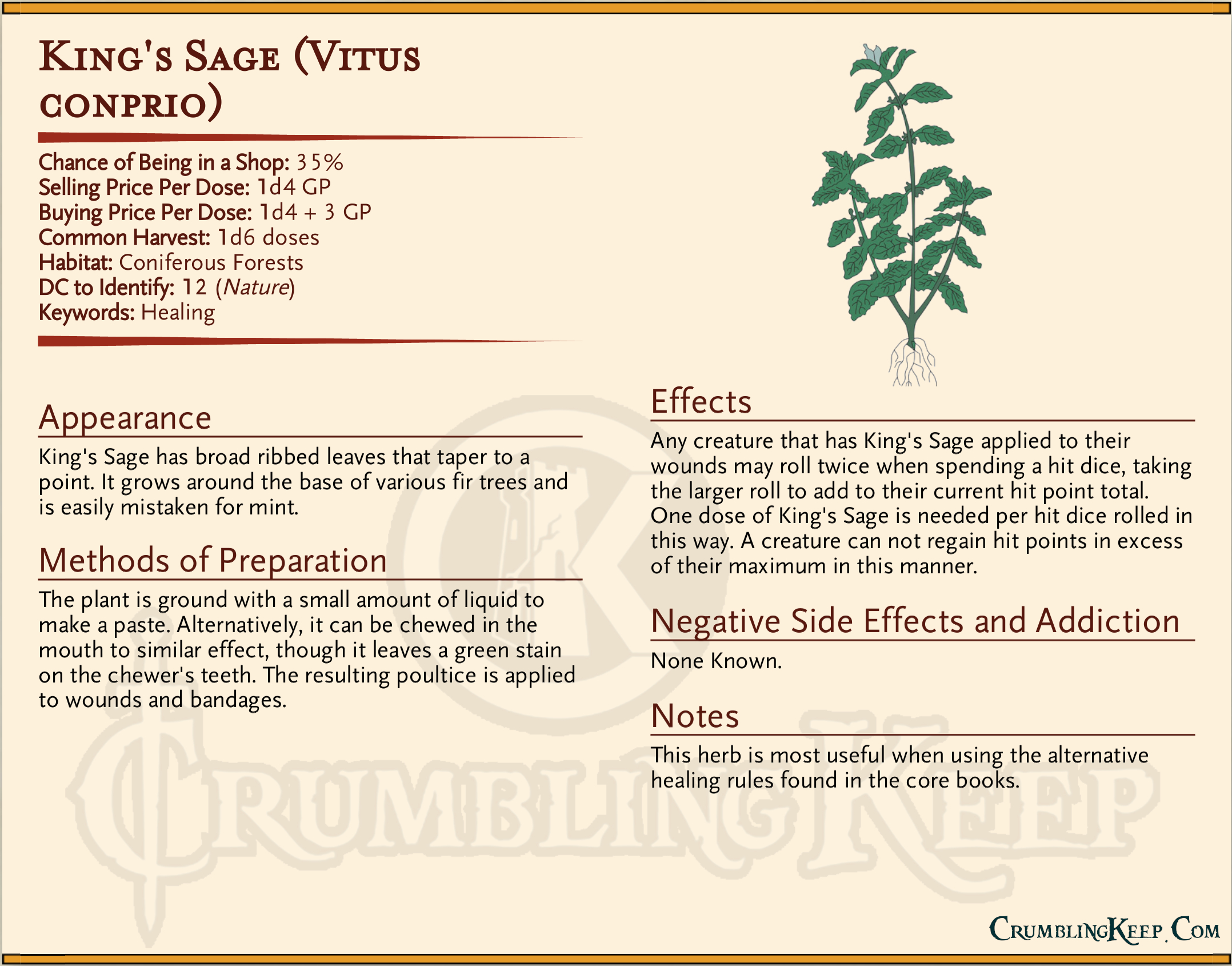 King's Sage, a healing herb for 5E. r/DungeonMasters