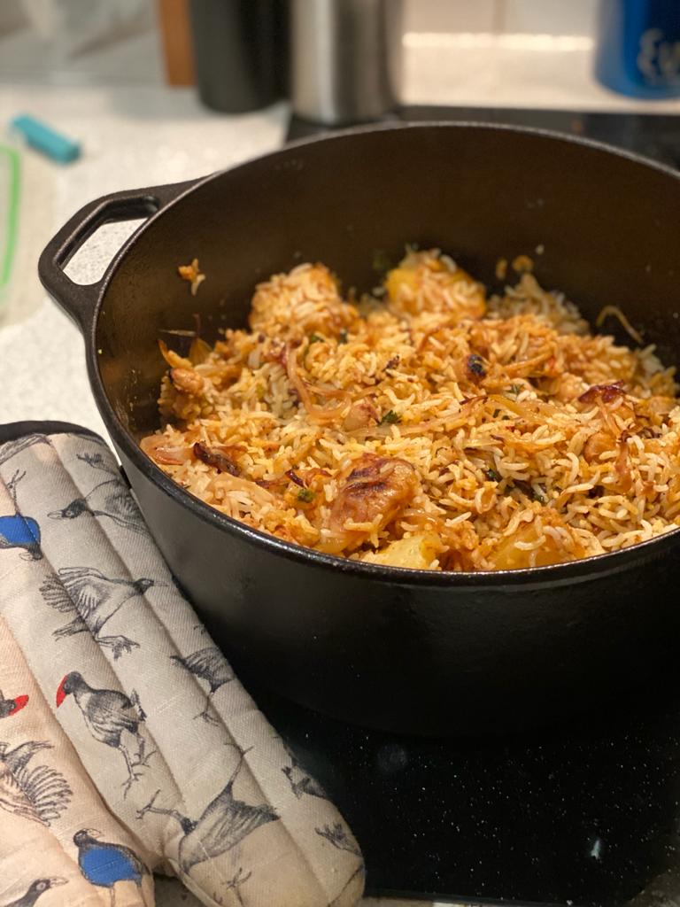 Chickpea Biryani in my dutch oven. Only realised as I was cooking that
