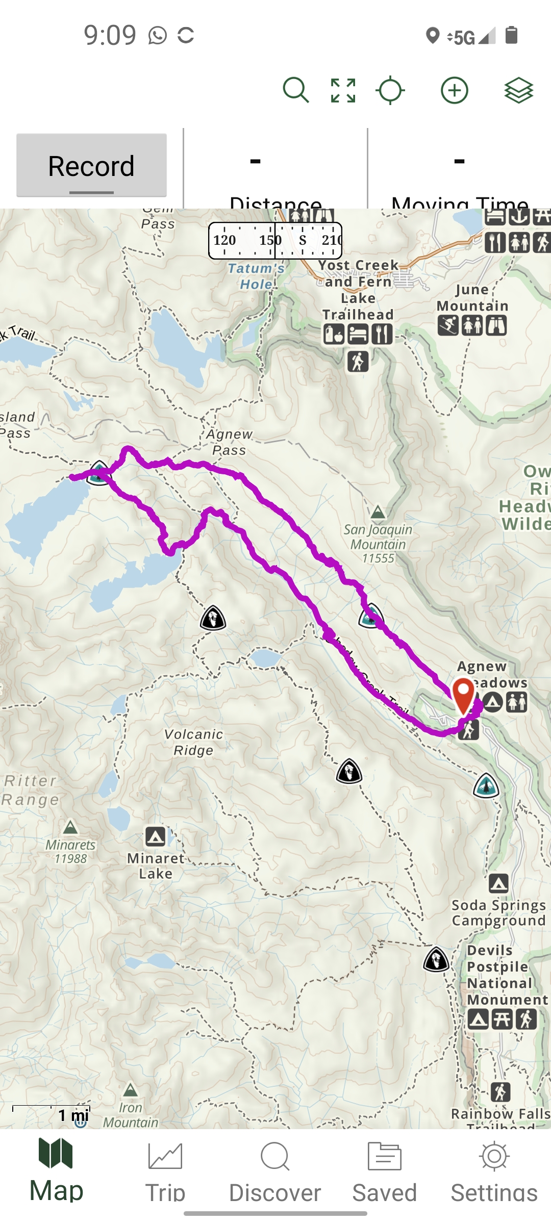 Agnew meadows to 1000 island. Where are there campsites on the high