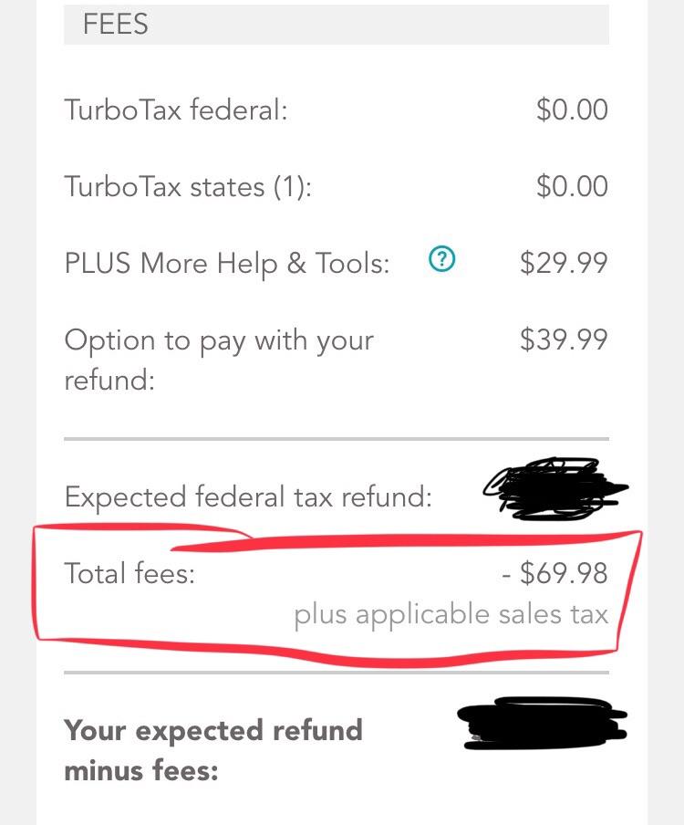 TurboTax charges extra 39.99 for paying services through federal tax