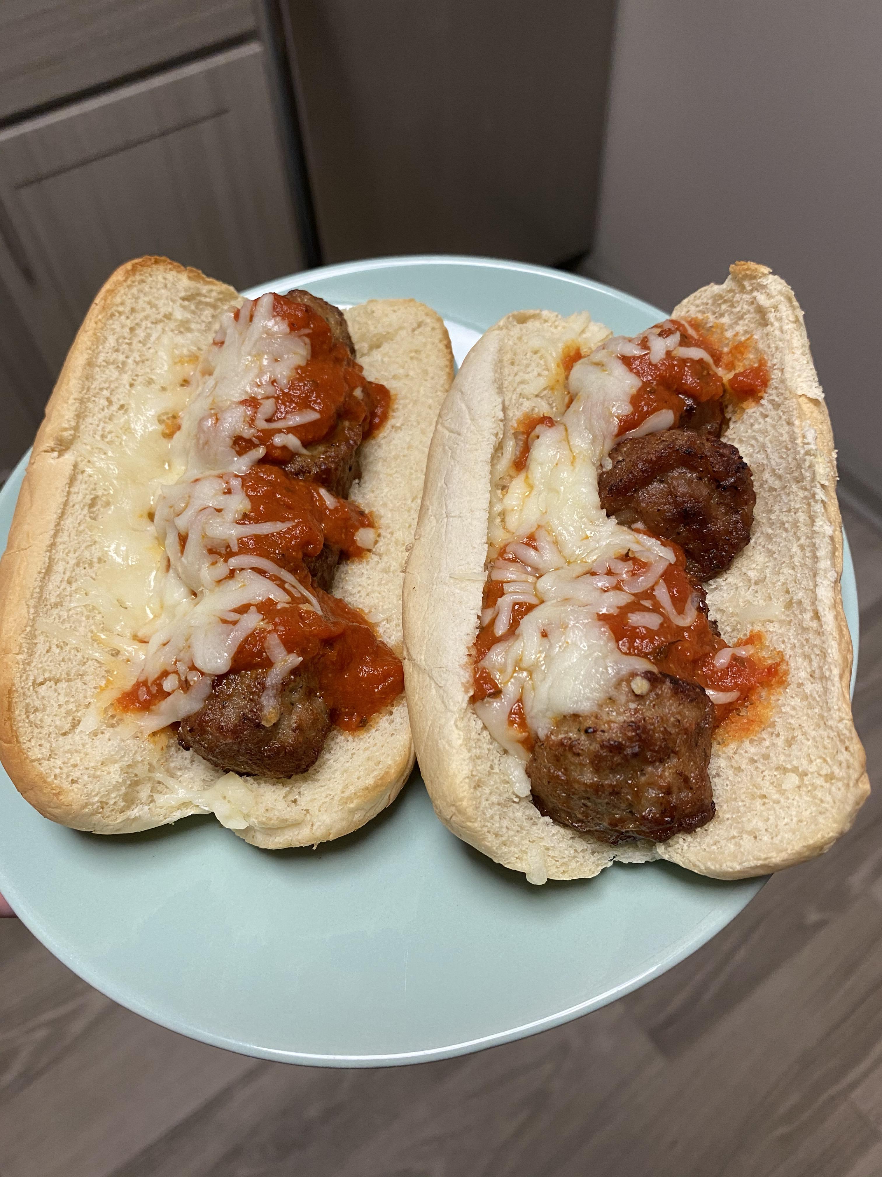 Frozen meatballs, hot dog buns, marinara sauce, and mozzarella r/shittyfoodporn