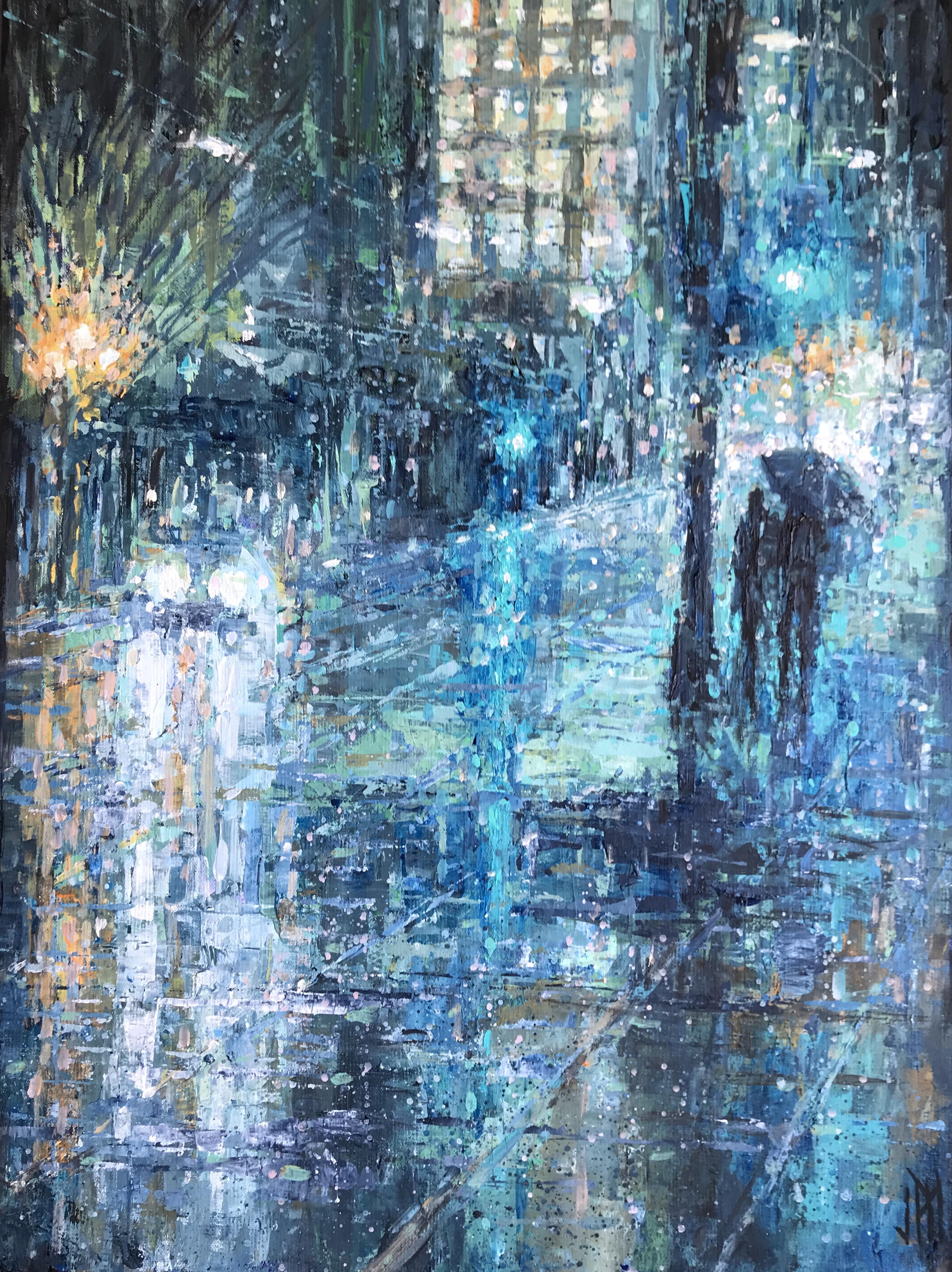 Painting I did of a night rain in Seattle. r/pics