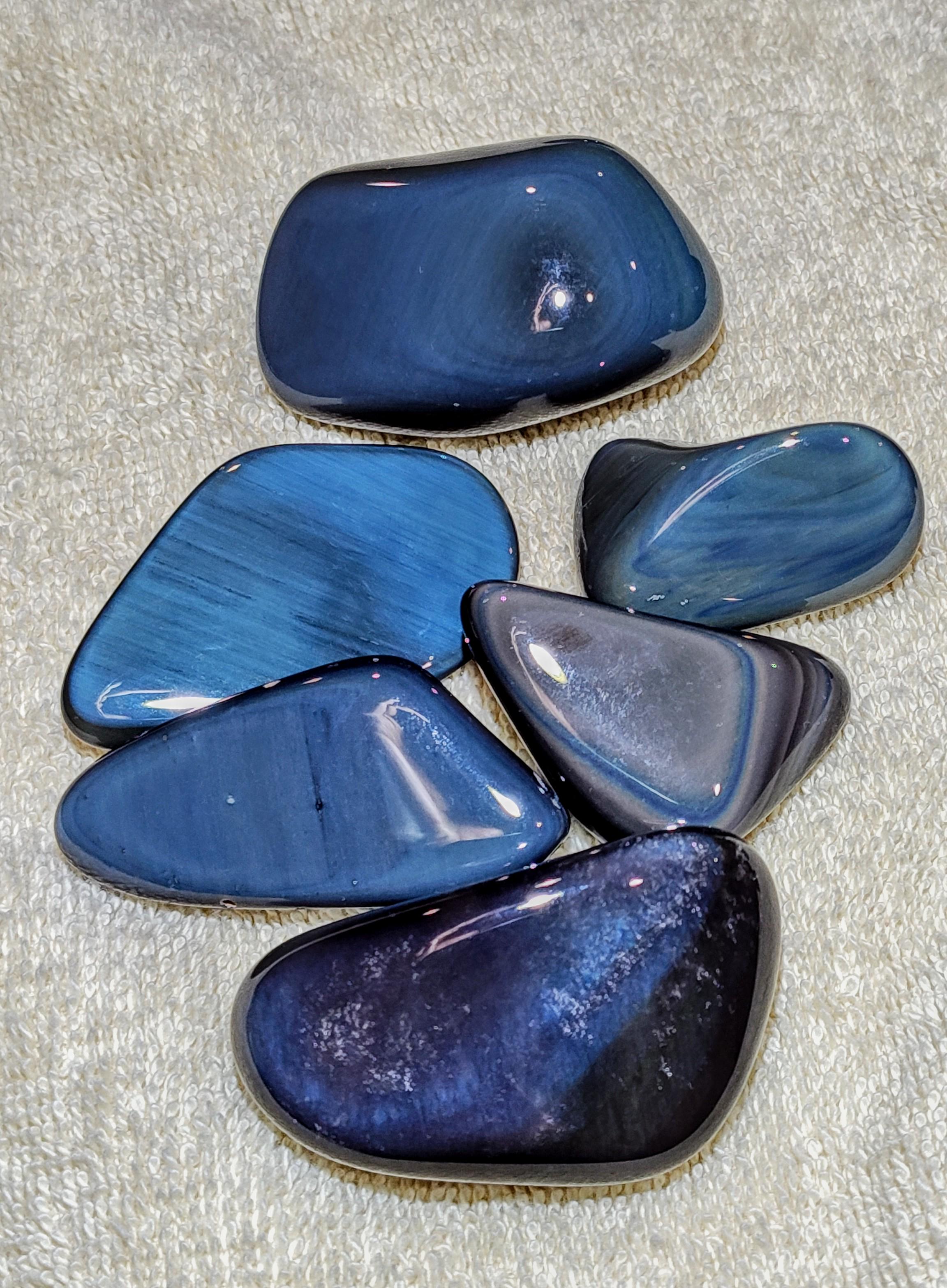 Polished Electric Blue Obsidian and Rainbow Obsidian from Davis Creek
