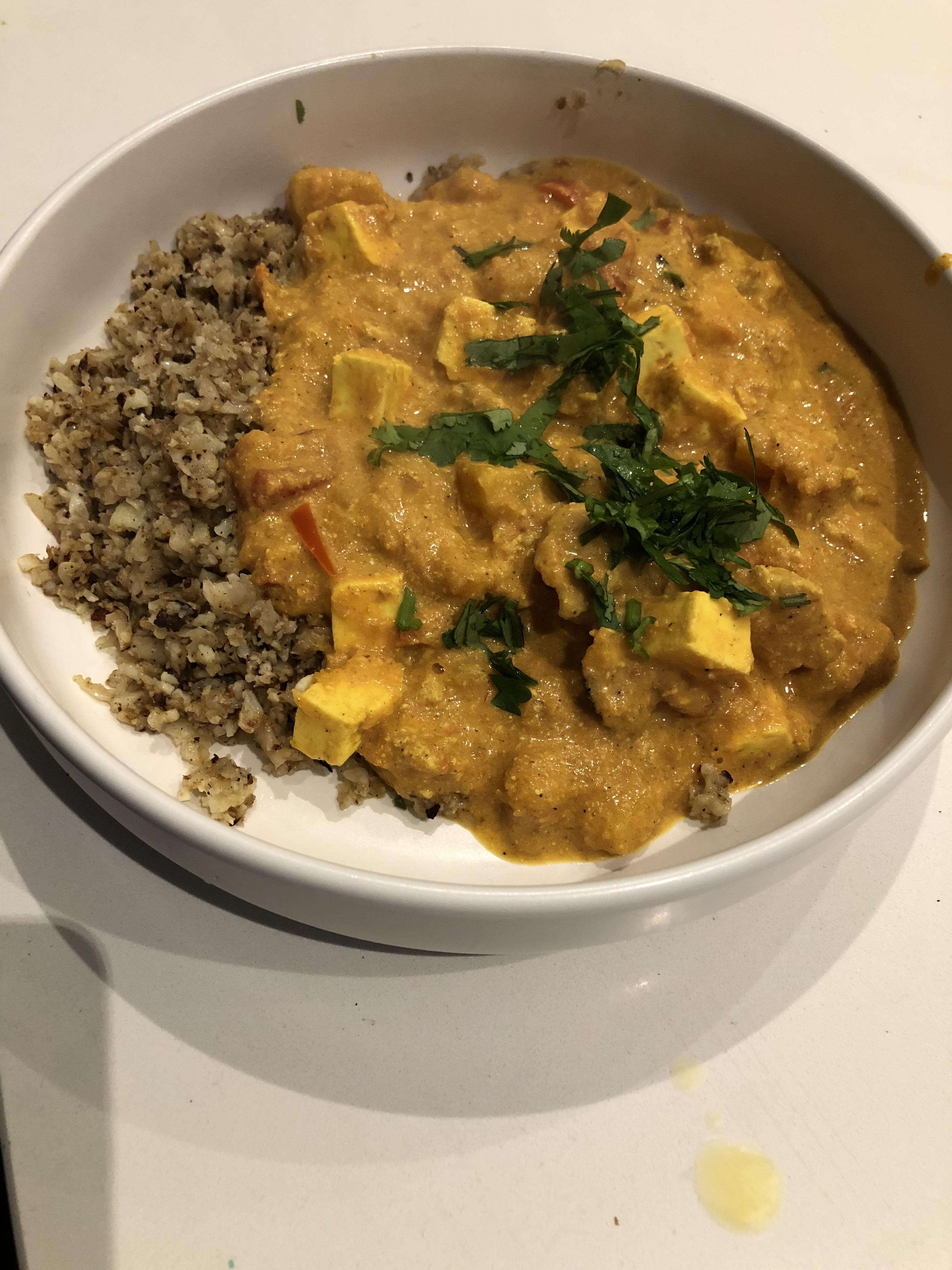 Paneer chicken curry on garam masala cauliflower rice. r/Keto_Food