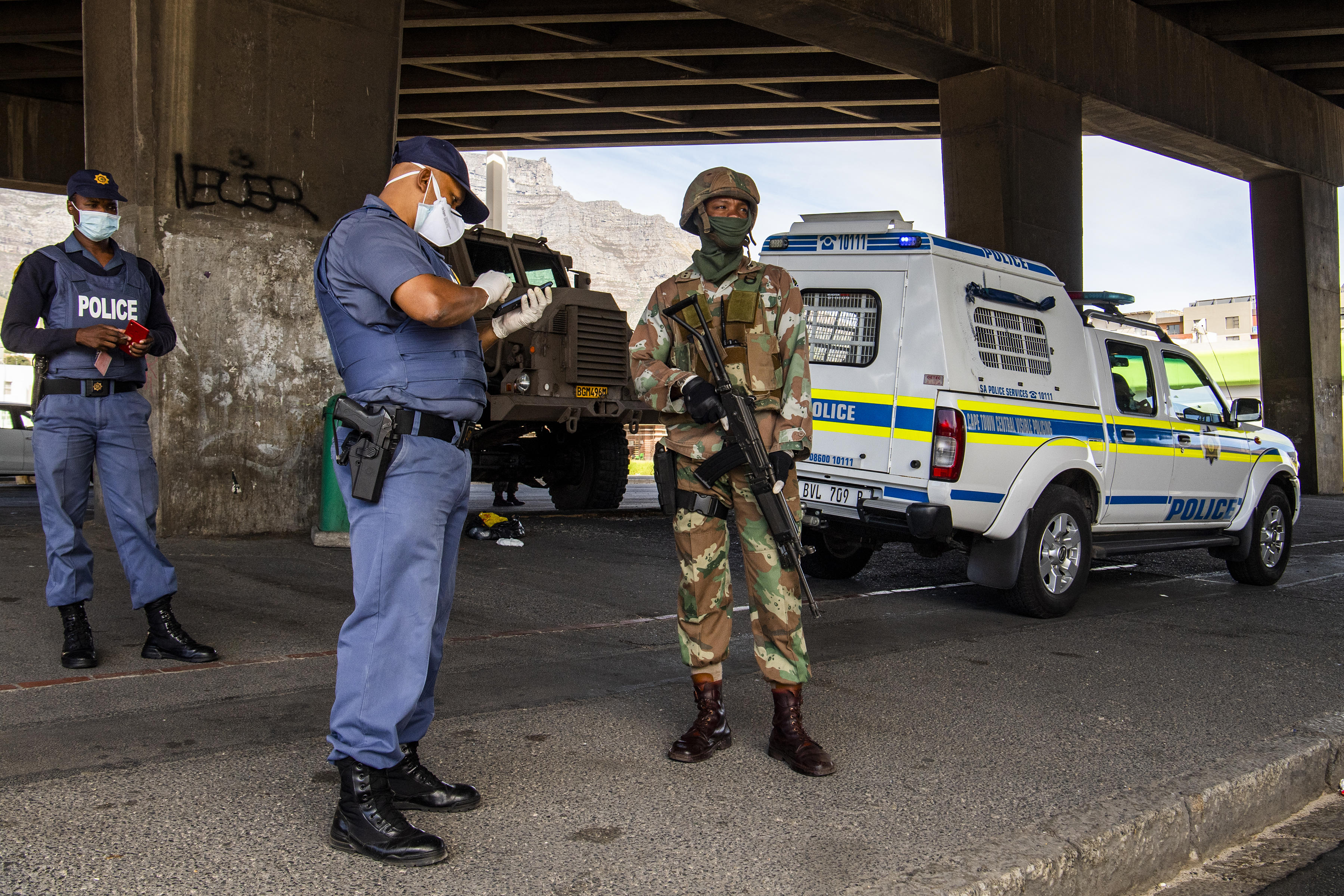 South African Police and Military deployed in Cape Town during the