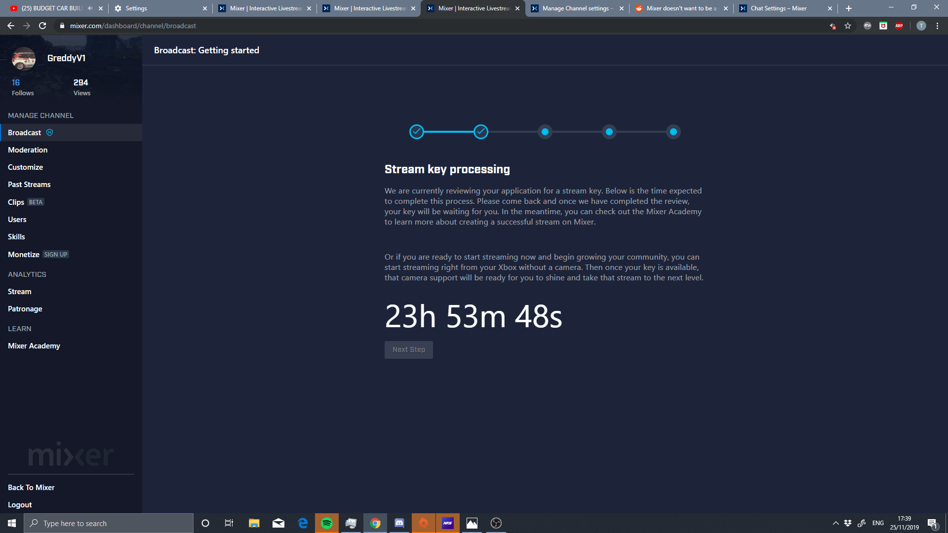 Account created years ago and streamed regularly, now I have to wait