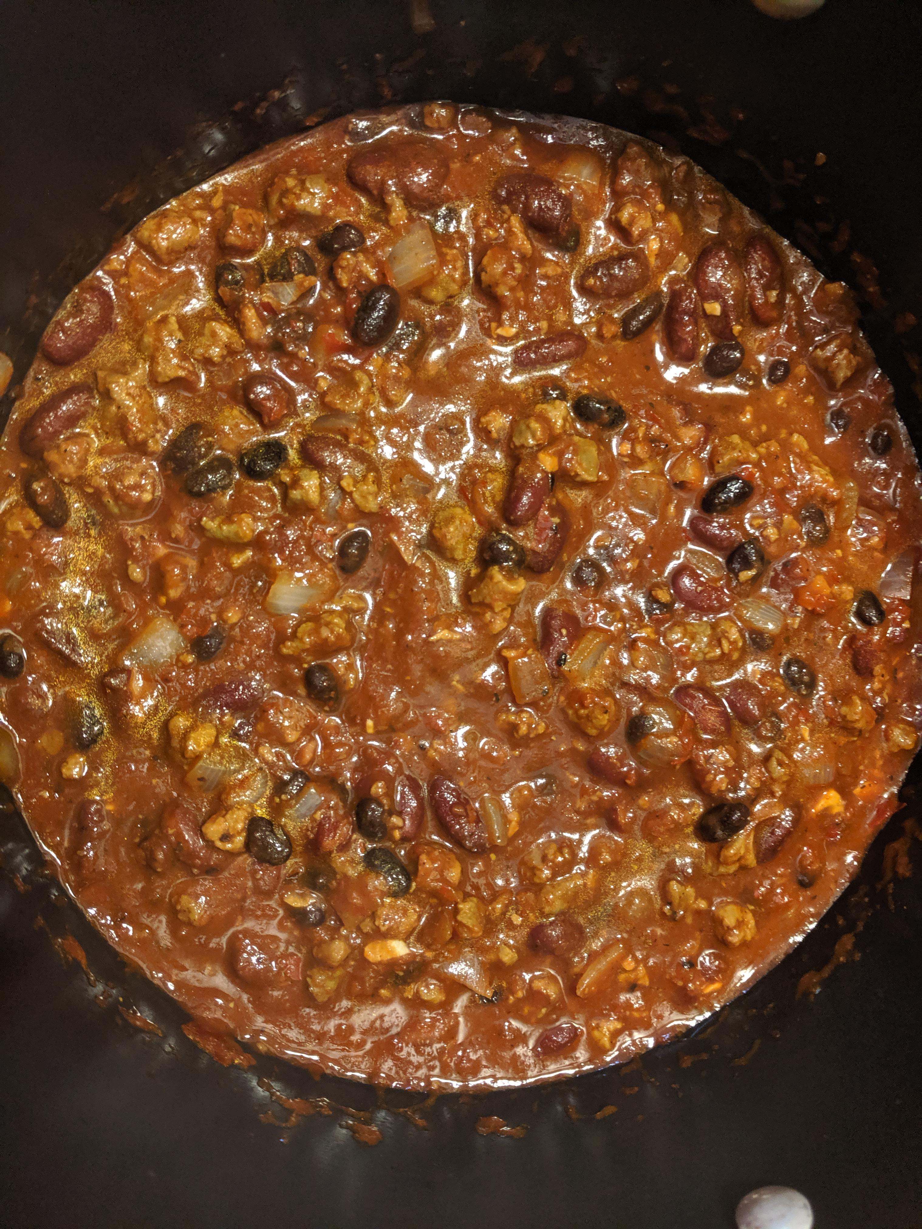 I made vegetarian chili with Beyond meat crumbles for my office chili