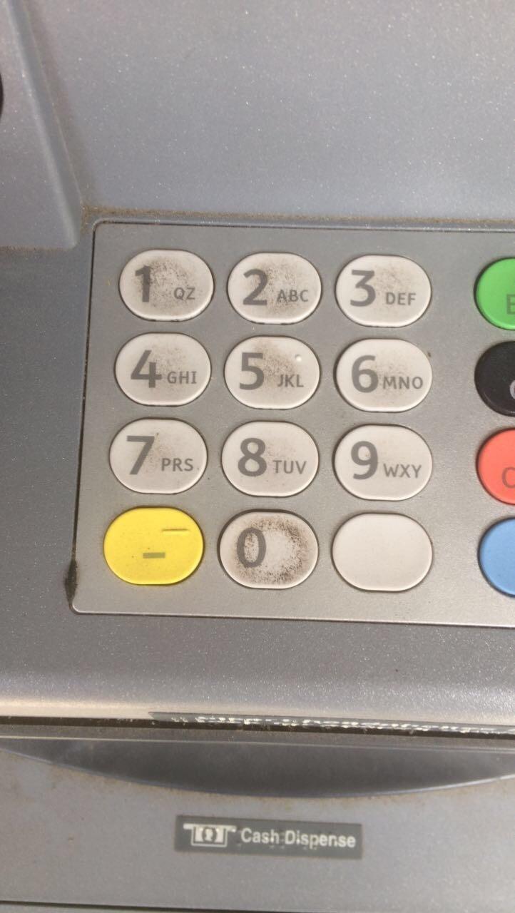 This ATM’s pin pad shows some of the most common PIN numbers used. r/Wellworn