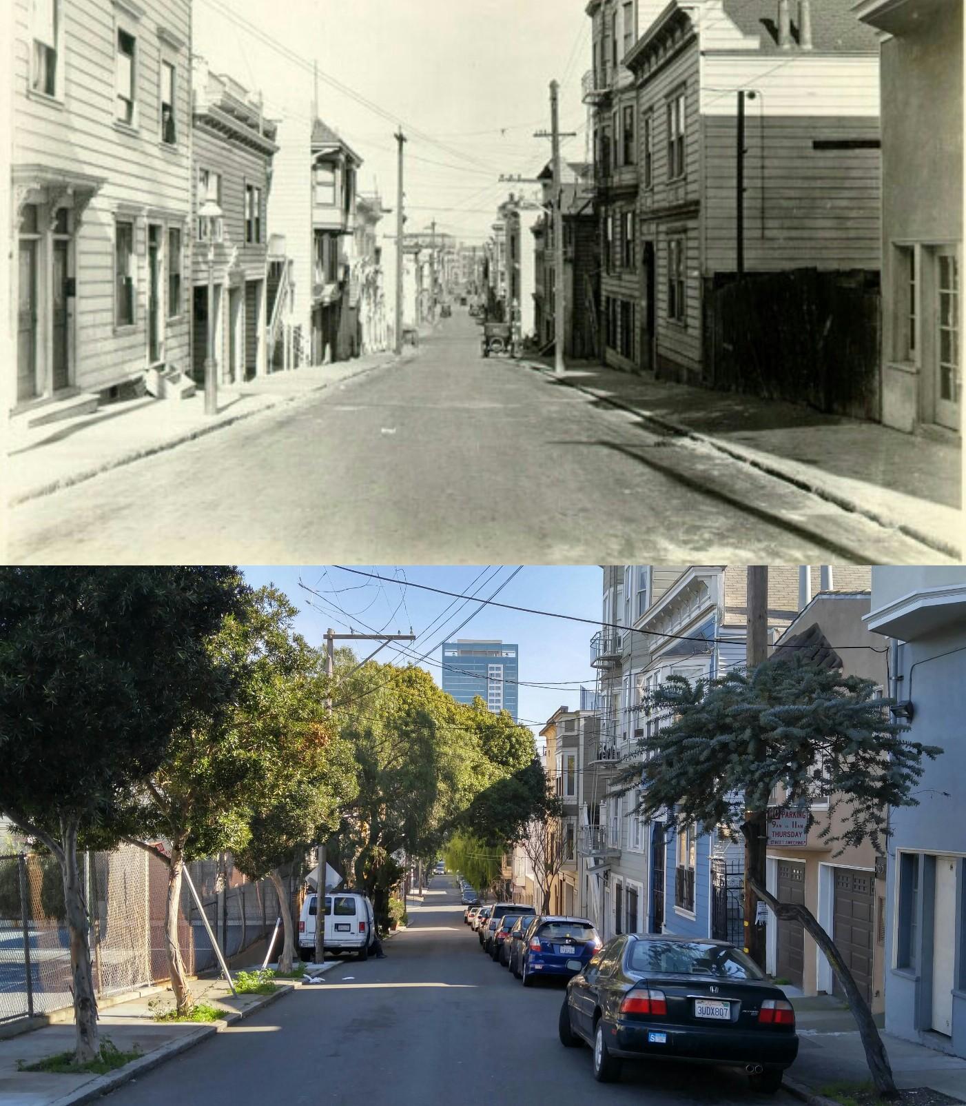 Side street a block away from my house in 1925 and today. r