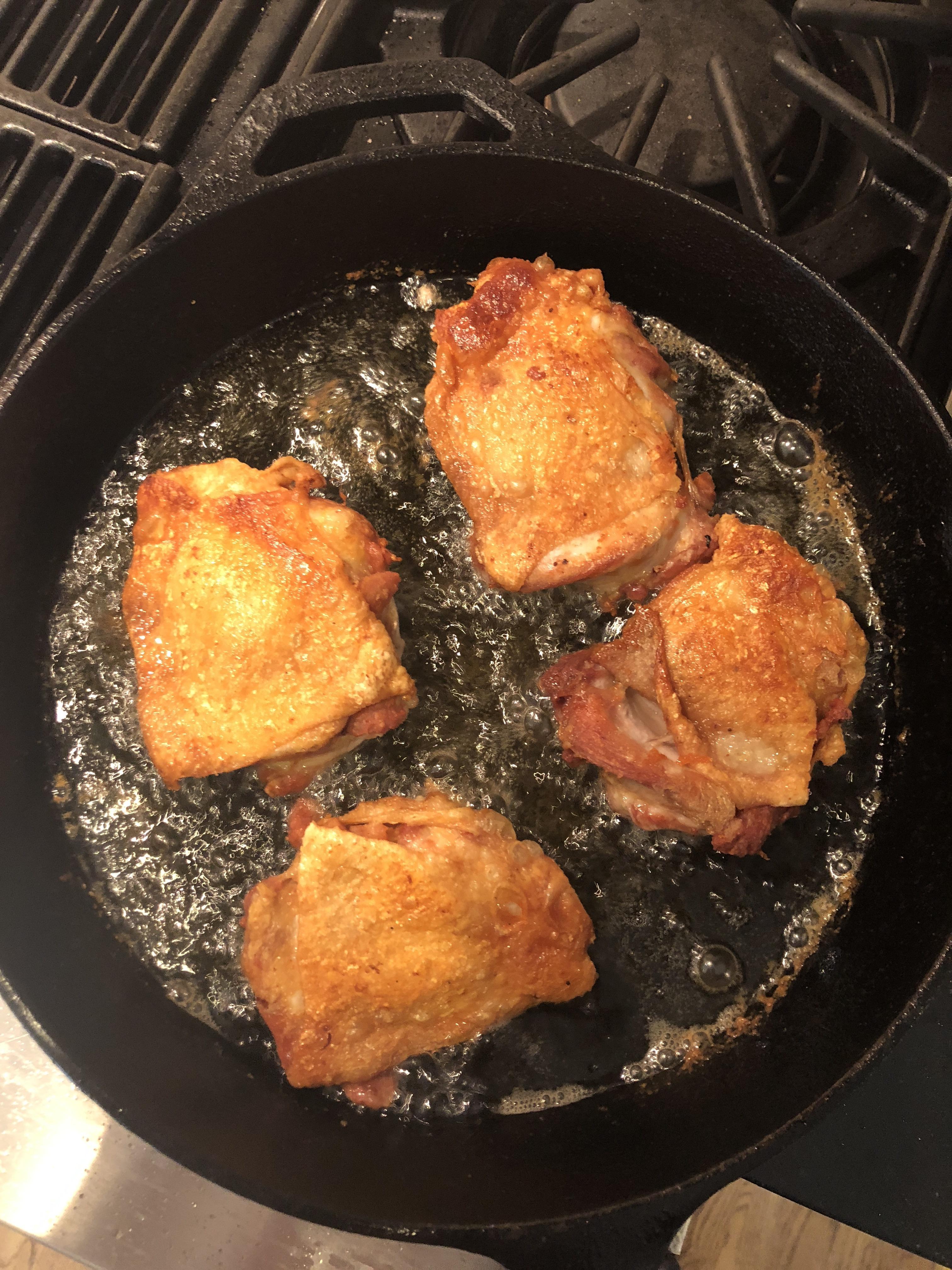 [homemade] crispy fried chicken thighs r/food