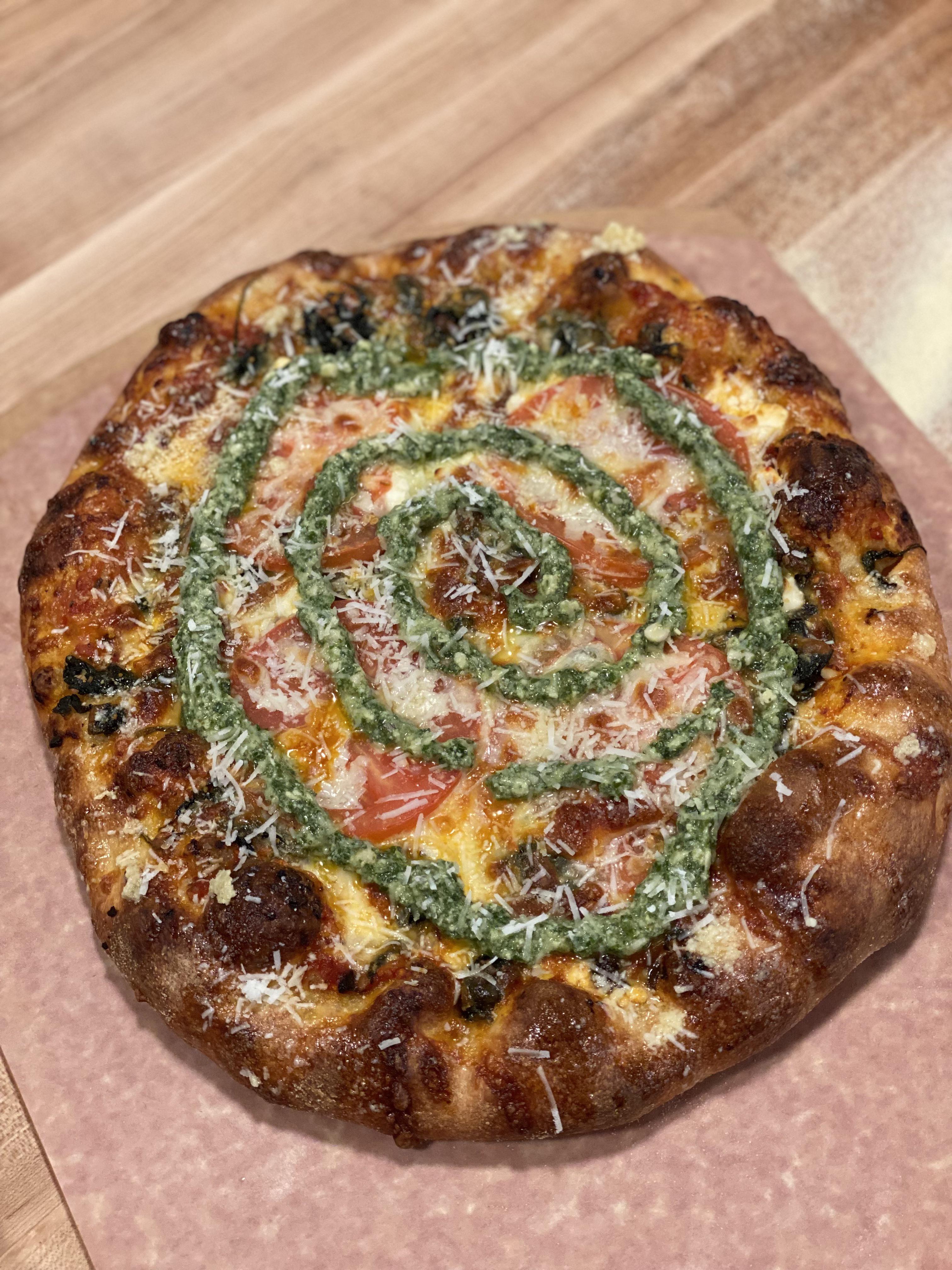 My rendition of the “kosmic karma” from mellow mushroom r/Pizza